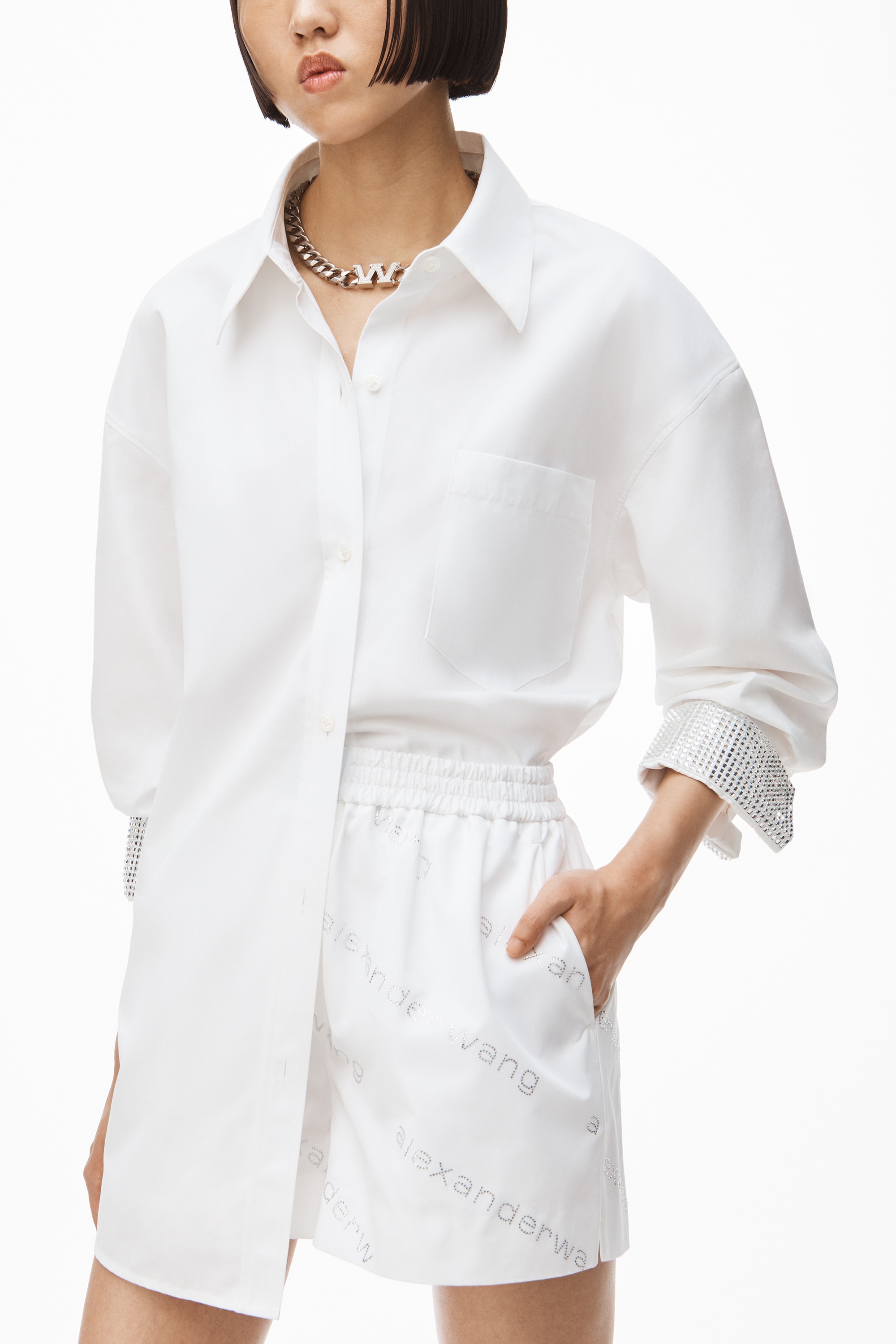 CRYSTAL CUFF OVERSIZED SHIRT IN POPLIN - 3