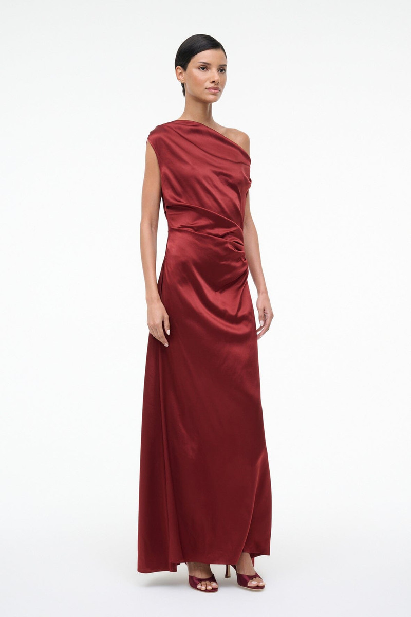 STAUD STAUD MAXI PHARE SILK DRESS SANGRIA outlook