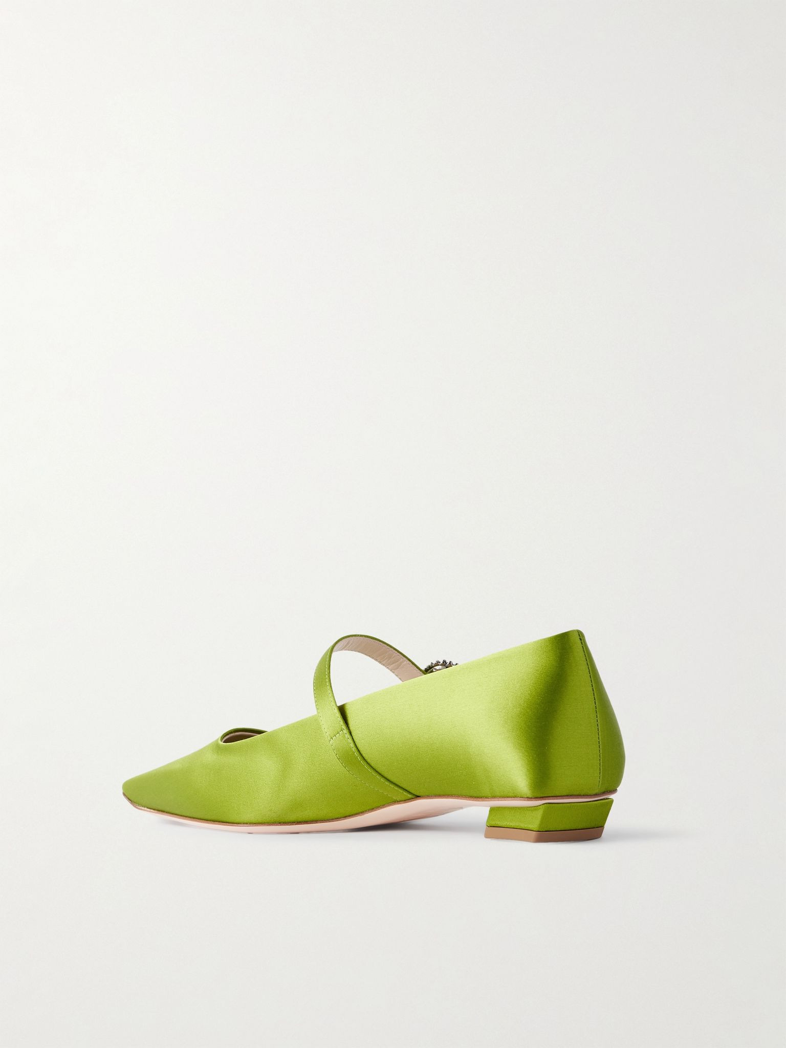 Belle Vivier 20 crystal-embellished satin Mary Jane ballet flats Green - 3