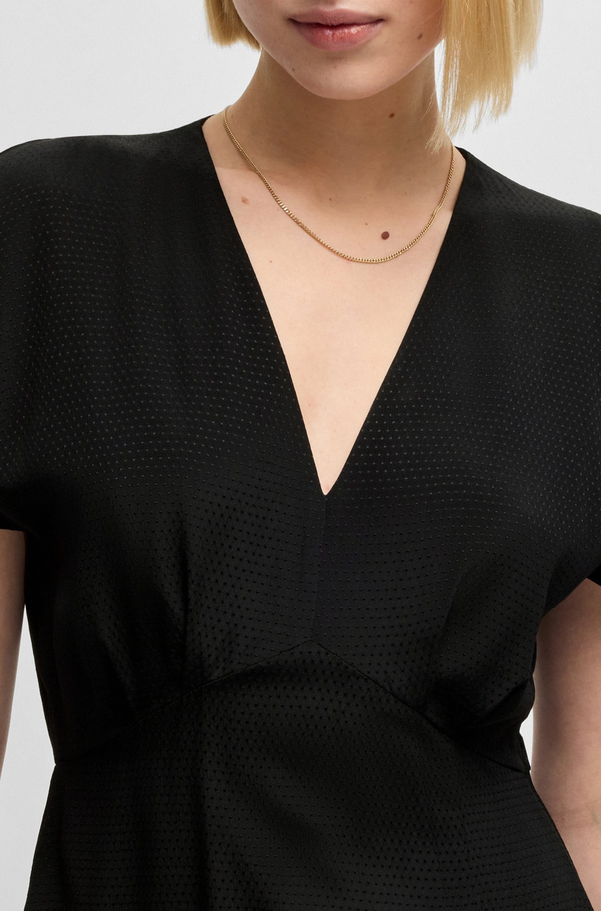 V-NECK DRESS IN DOT-PATTERNED SILK - 5
