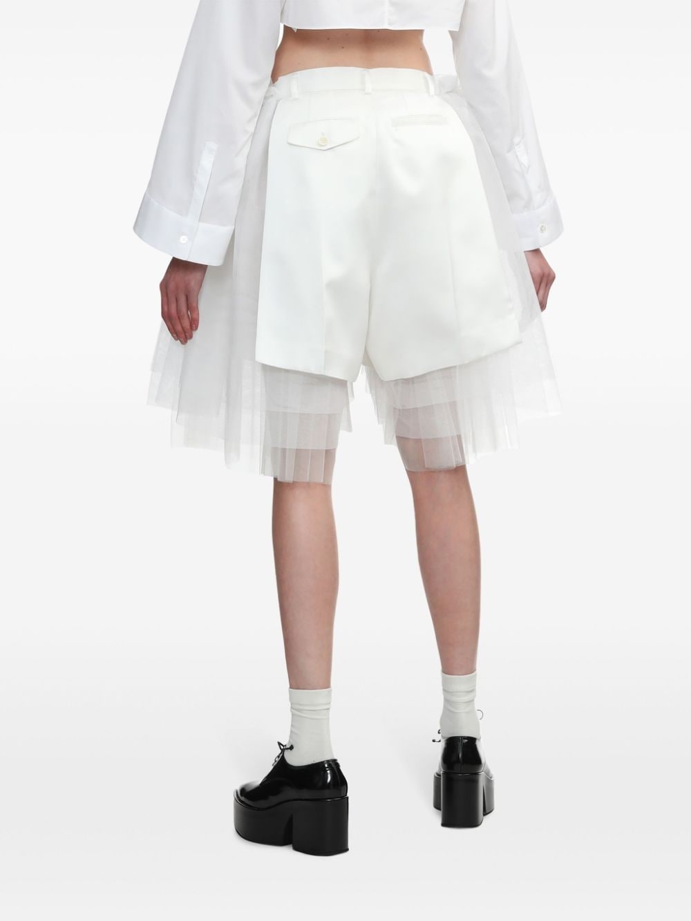 tulle-overlay tailored shorts - 4