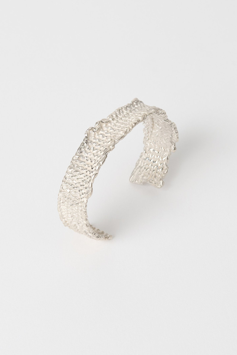 Casted Knit Bangle Frosted White Sterling Silver 6