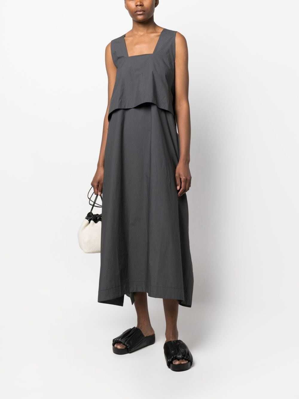 layered-detail draped cotton dress - 2