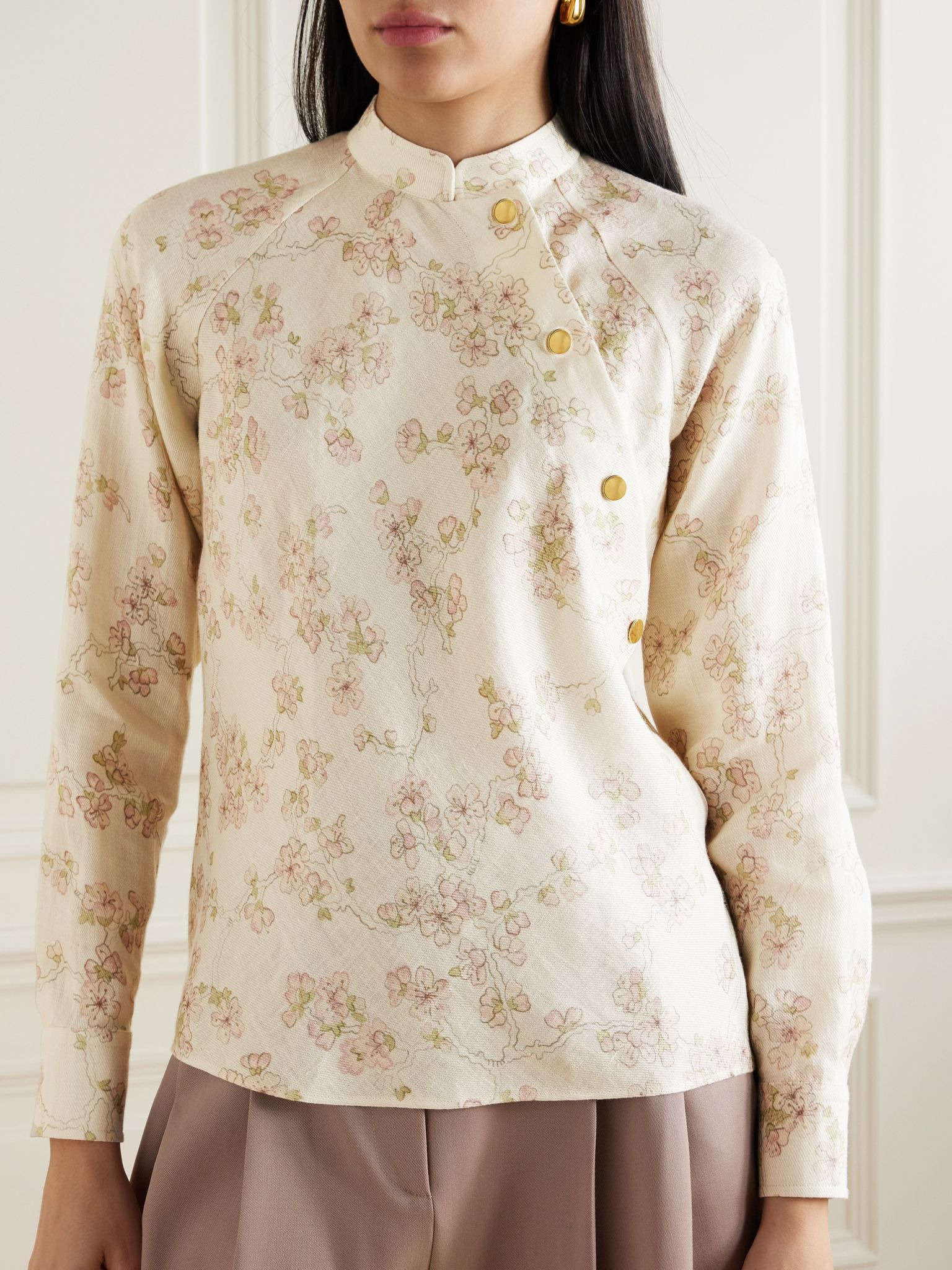 Klara floral-print linen and cotton-blend twill blouse Pink - 3