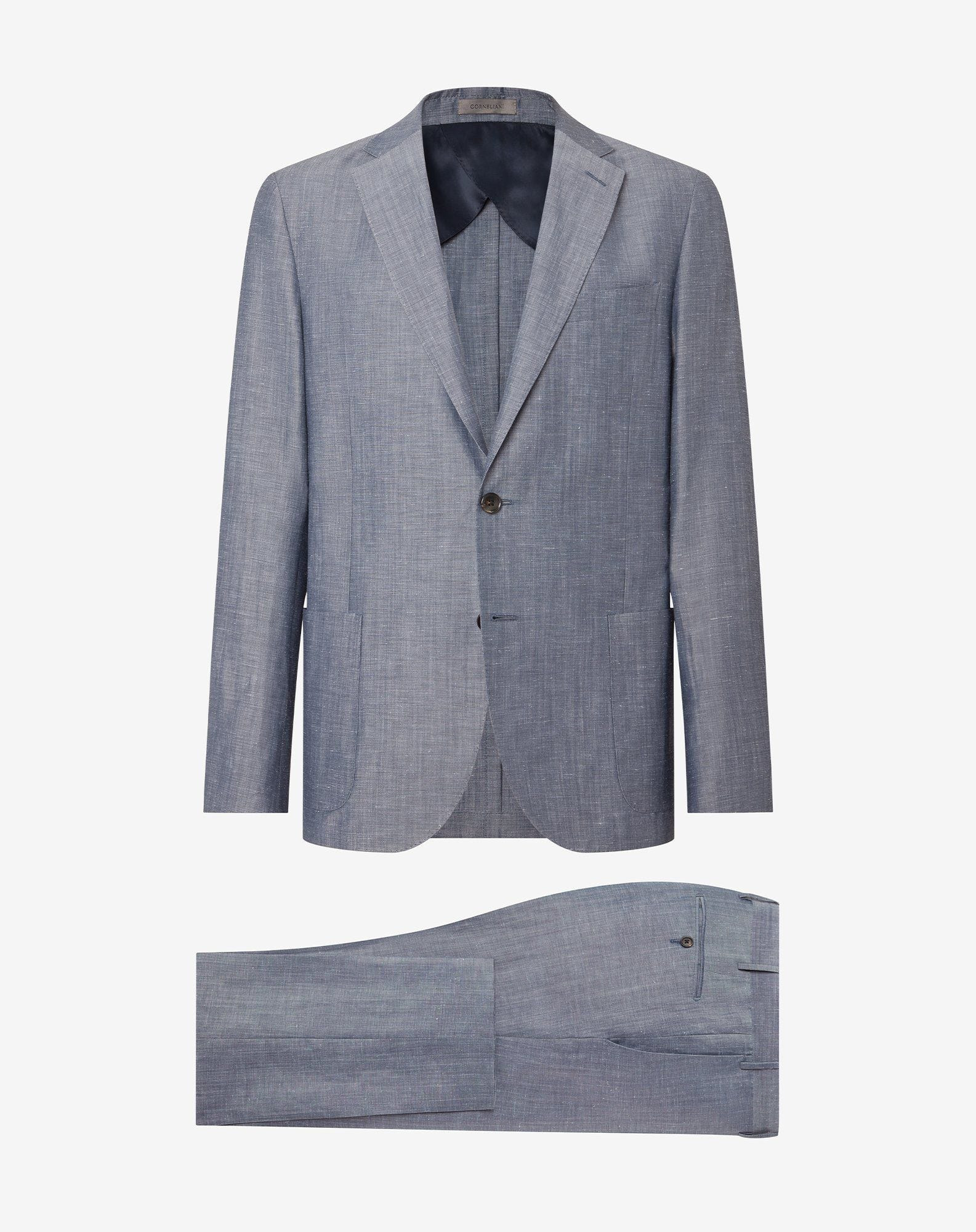 Denim blue wool and linen suit - 1