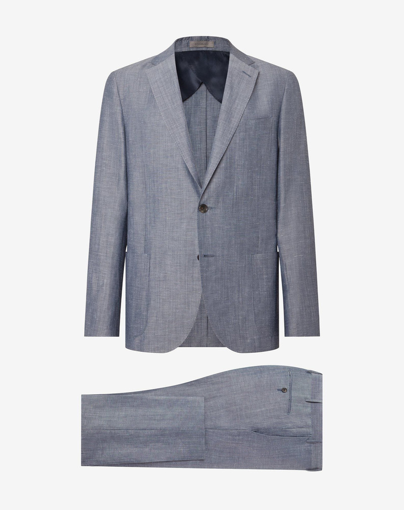 Denim blue wool and linen suit 1