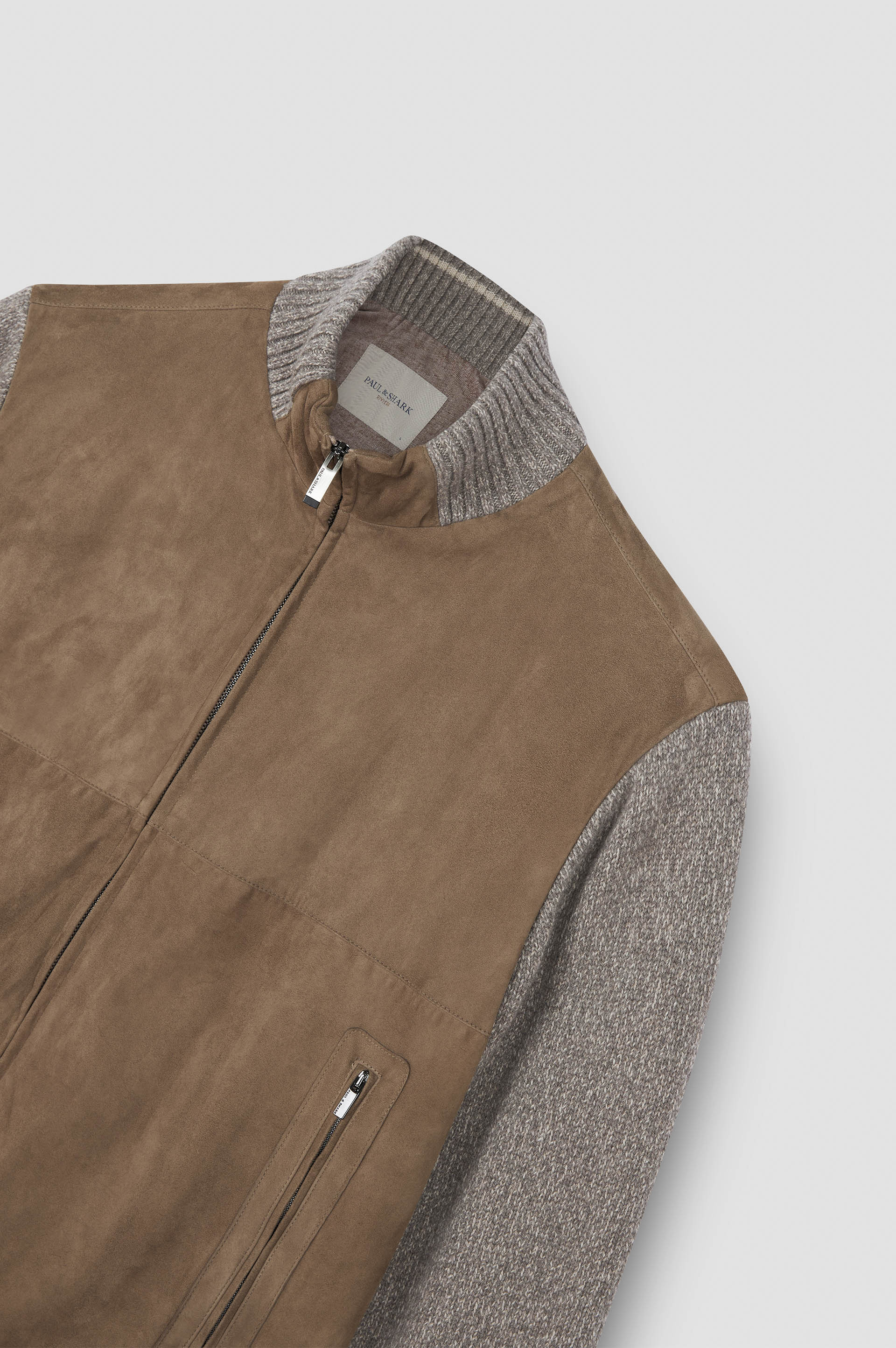 HYBRID ZIP-UP CARIDGAN IN SUEDE, WOOL AND CASHMERE - 5