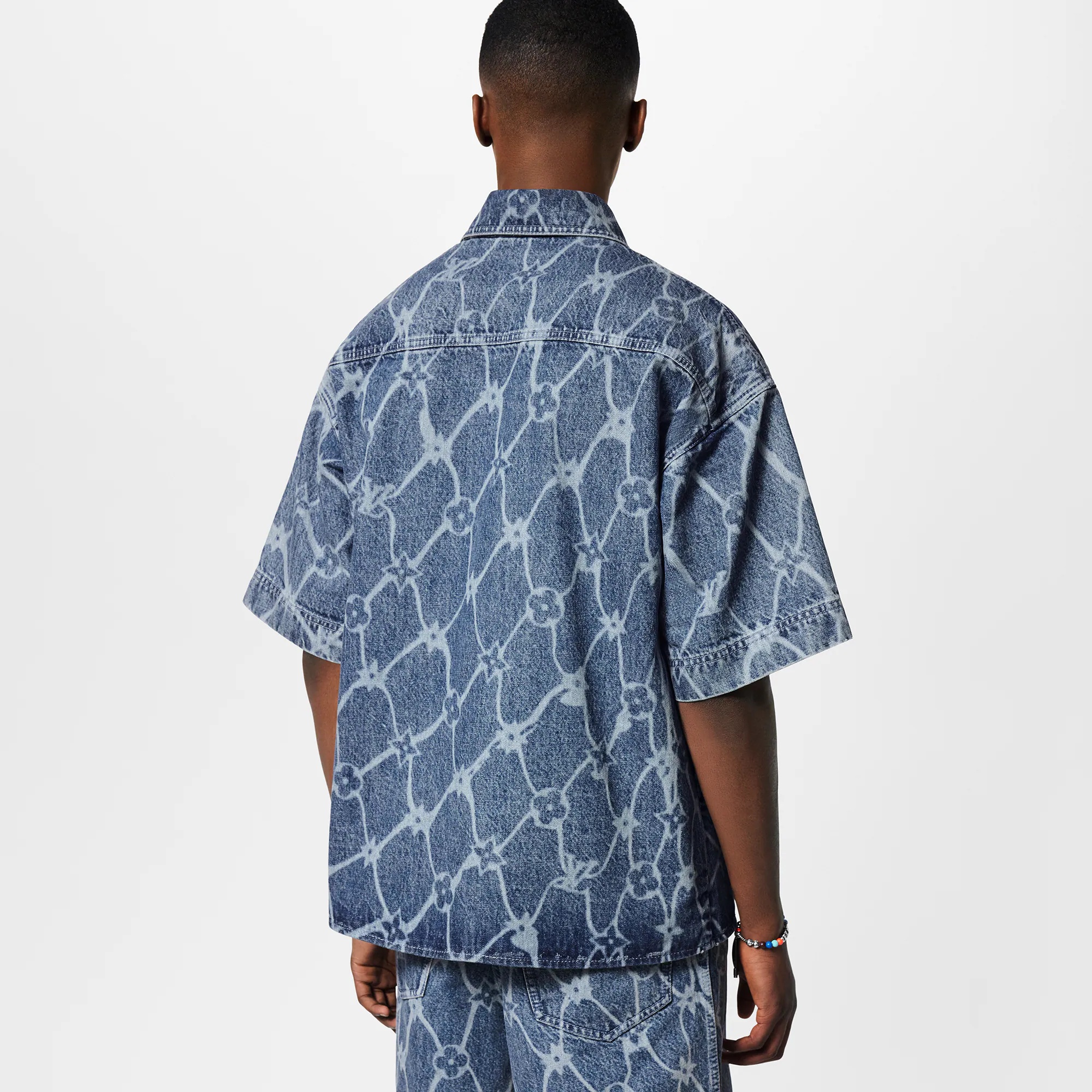 Monogram Printed Short-Sleeved Denim Shirt - 5
