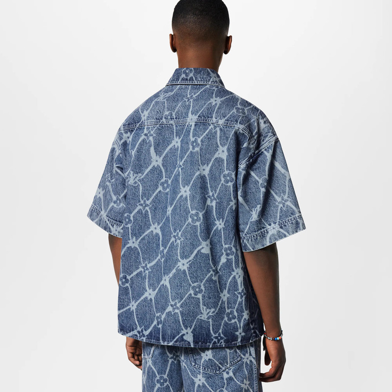 Monogram Printed Short-Sleeved Denim Shirt 5