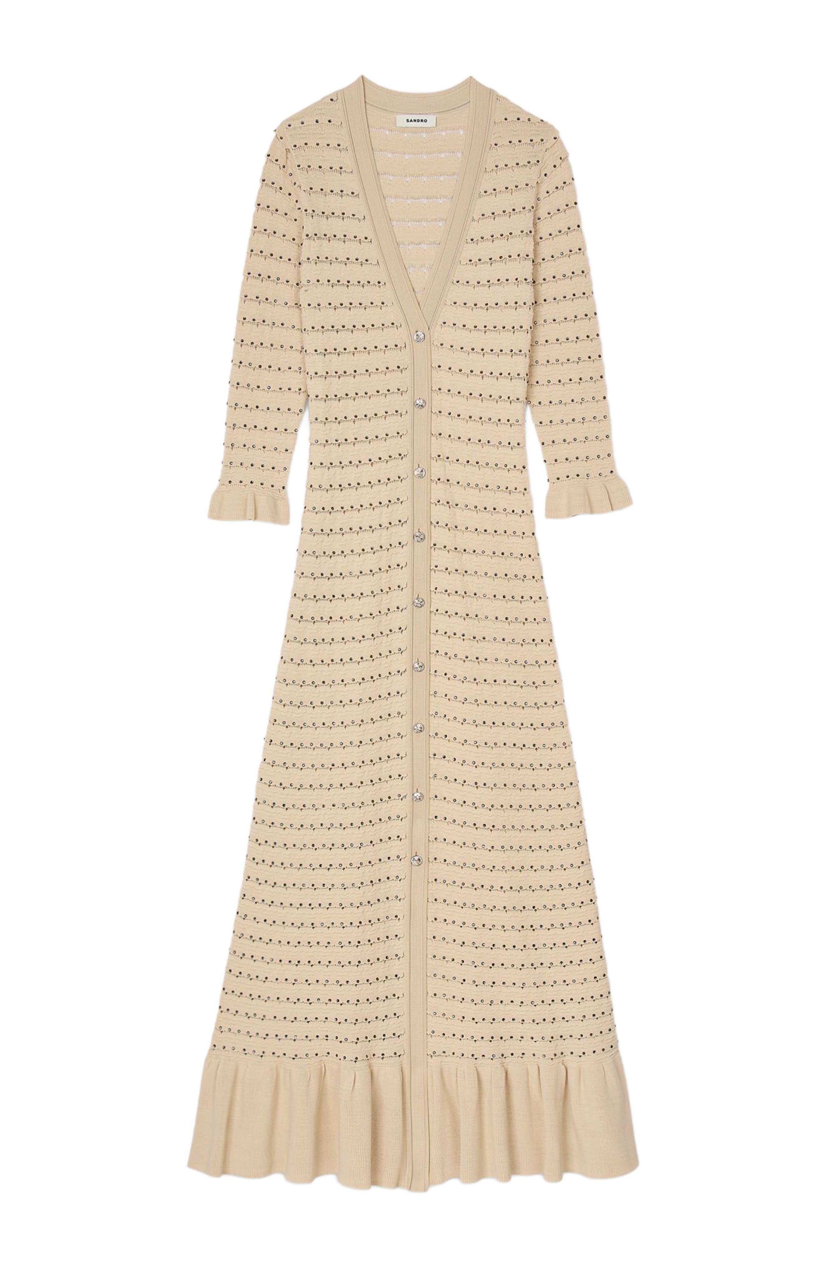 SANDRO Rhinestone knit maxi dress in Beige at Nordstrom - 5