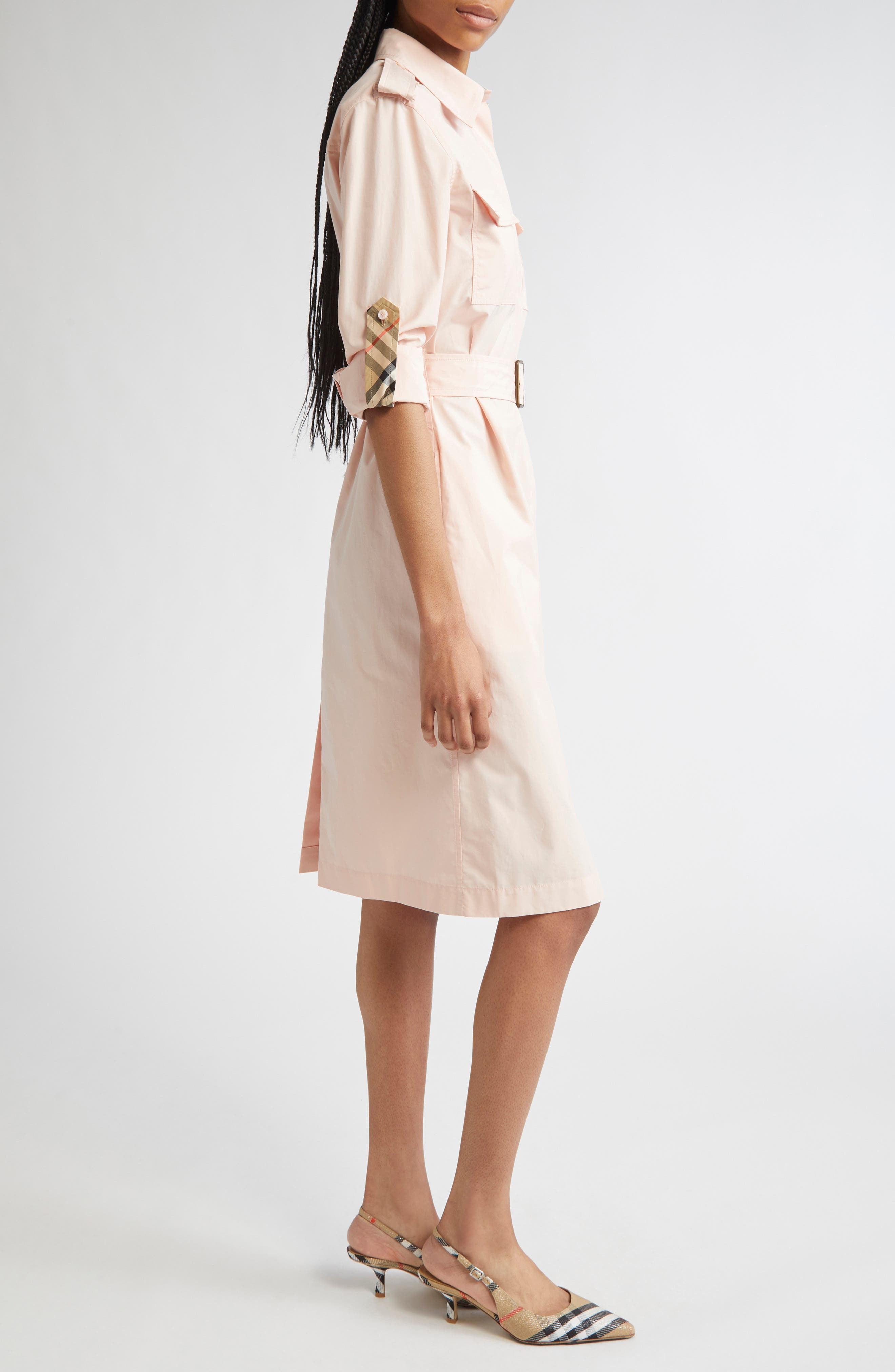 burberry Long Sleeve Cotton Poplin Belted Shirtdres in Flora at Nordstrom - 4