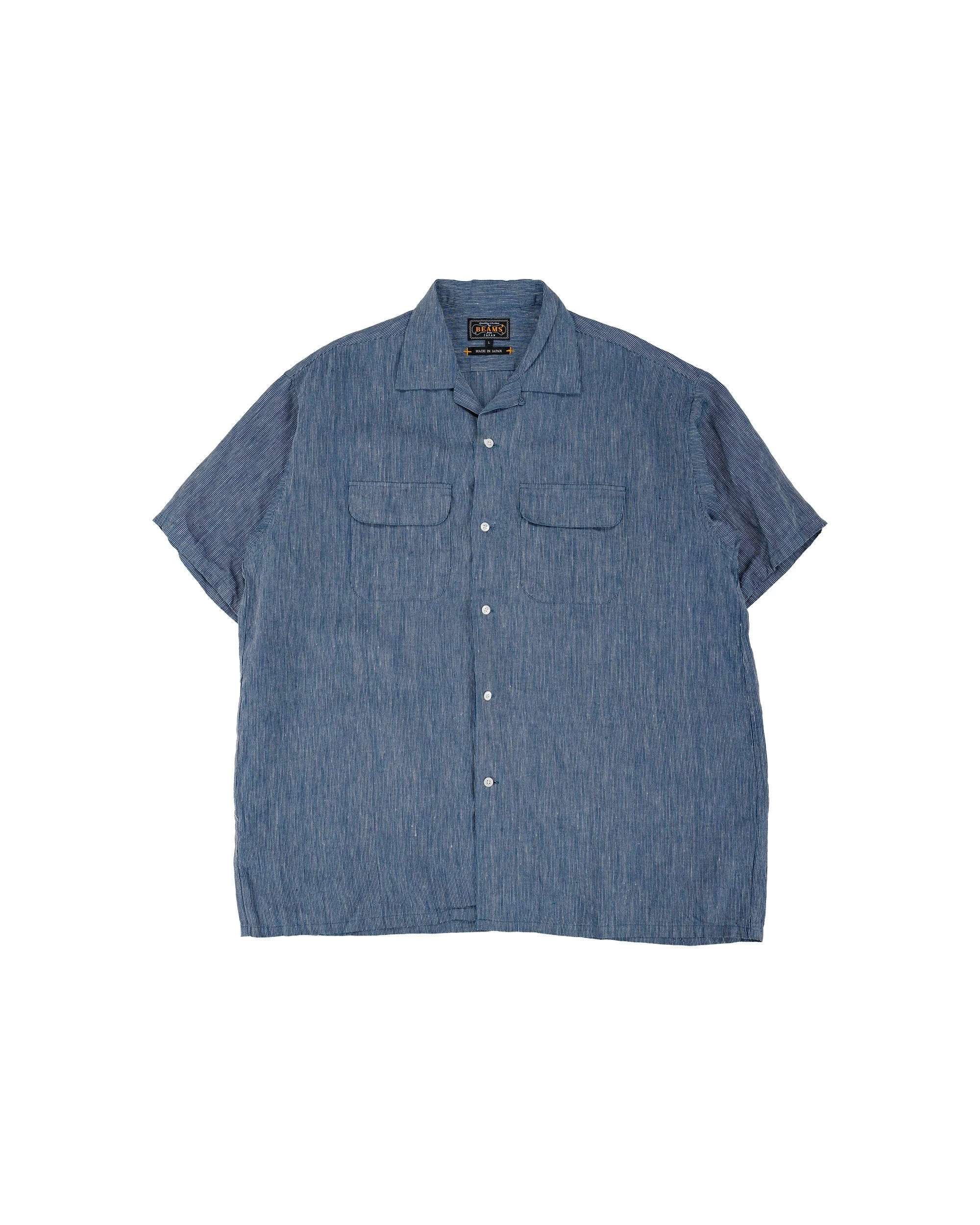 Open Collar Indigo Linen Stripe - 1