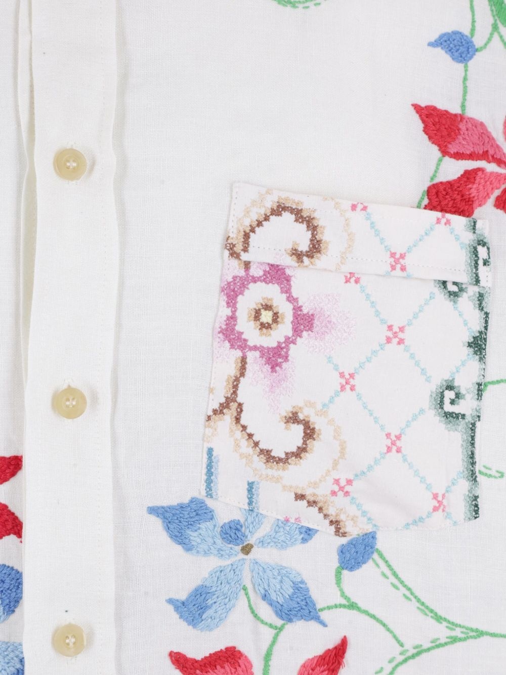 floral-embroidery linen shirt - 3