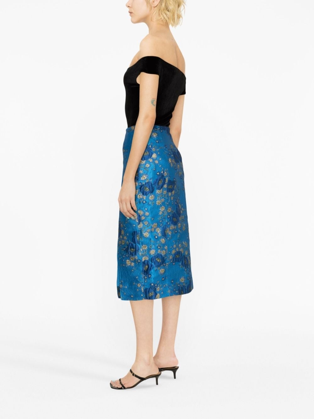 floral-print jacquard pencil skirt - 3