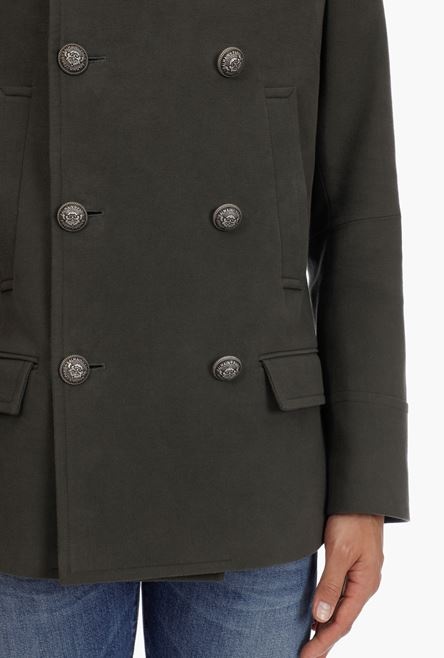 Khaki cotton pea coat with double-breasted silver-tone buttoned fastening - 7