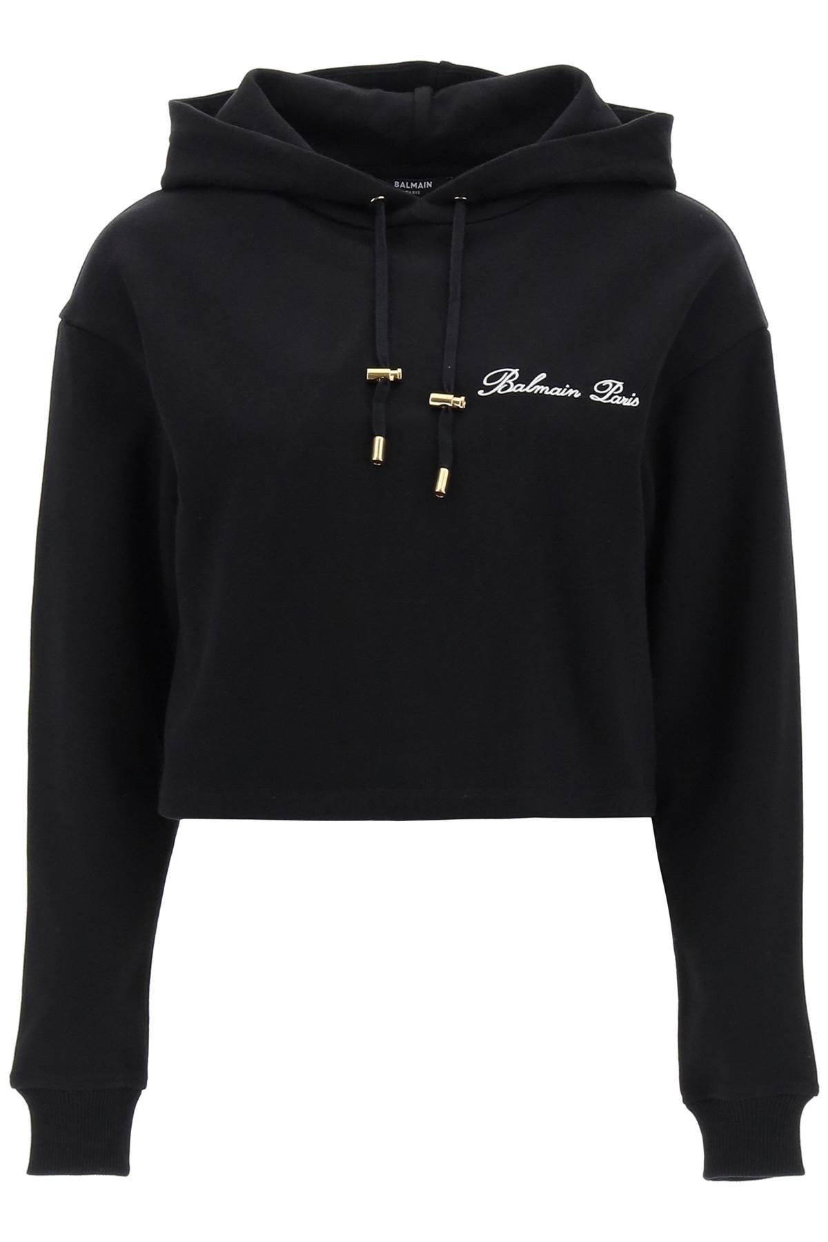 Balmain Cropped Hoodie With Logo Embroidery - 1