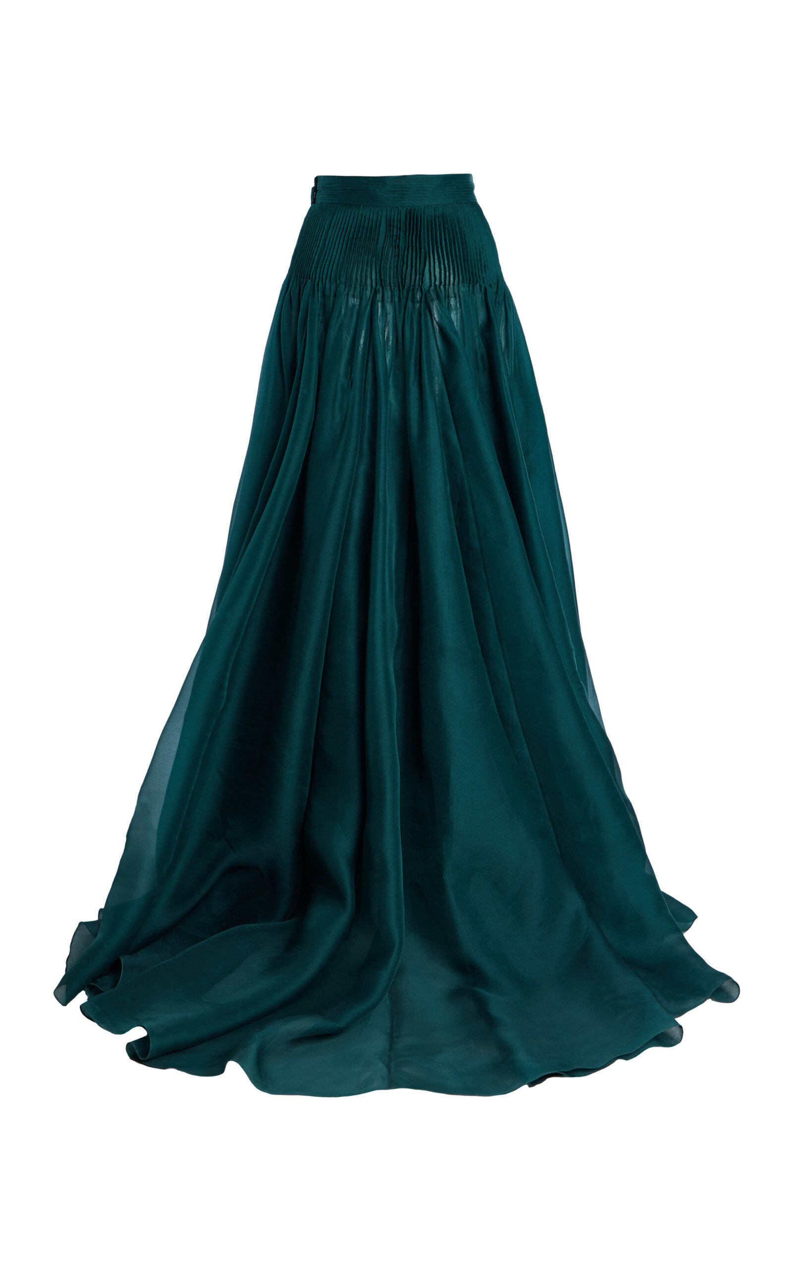 Pintucked Silk Maxi Skirt dark green - 3