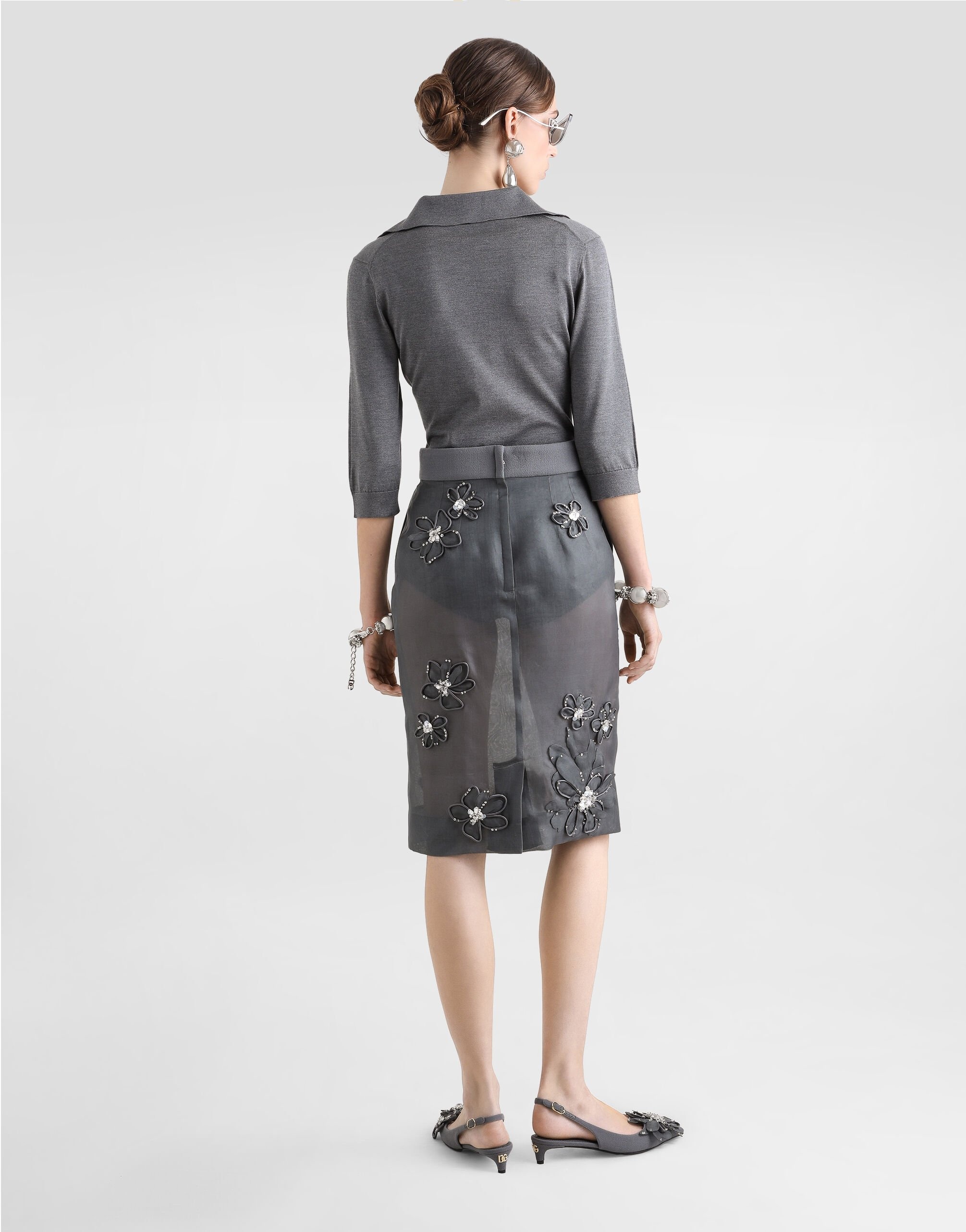 Organza midi skirt with flower embroidery - 3