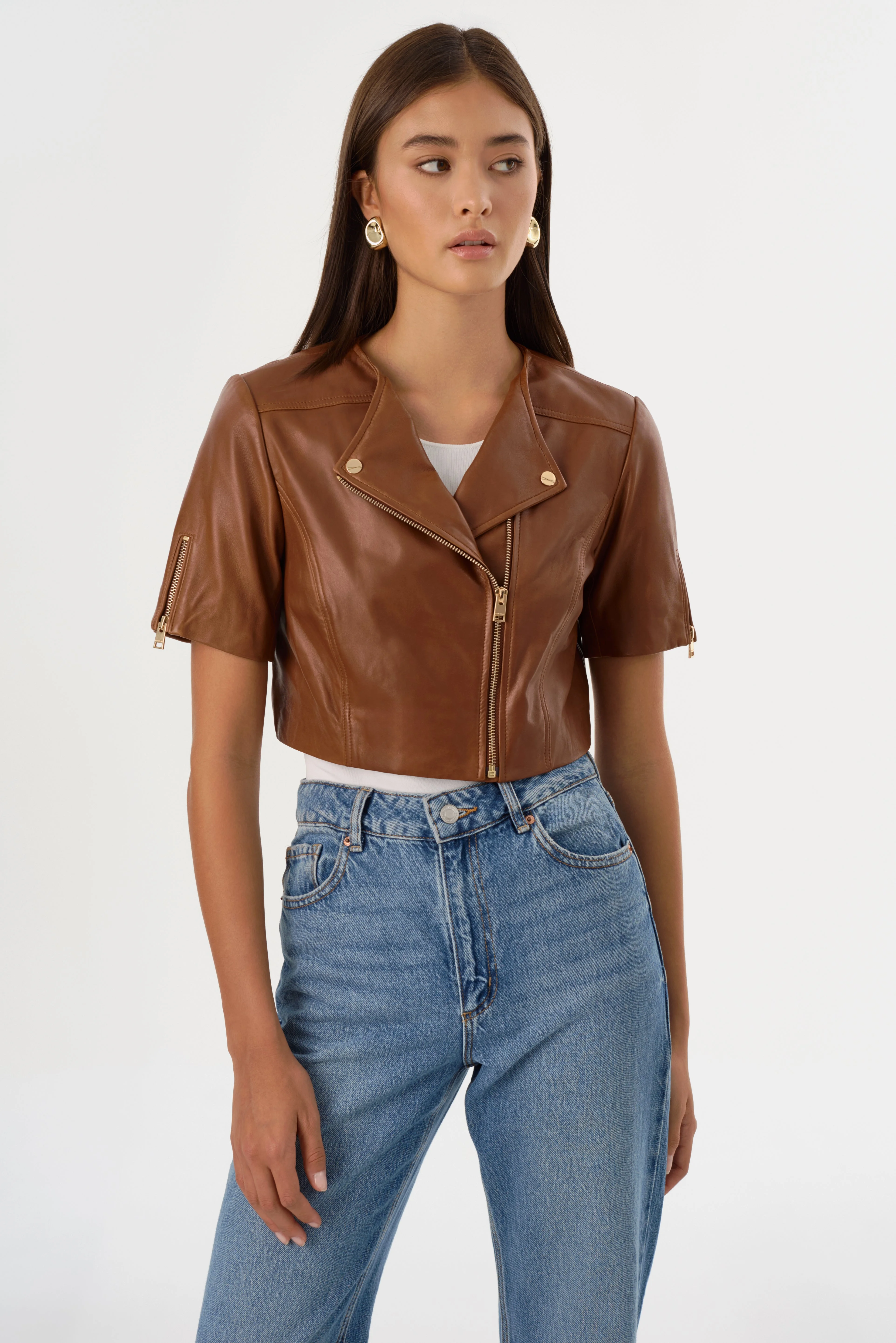 KIRSI GOLD | Cropped Biker Jacket - 1