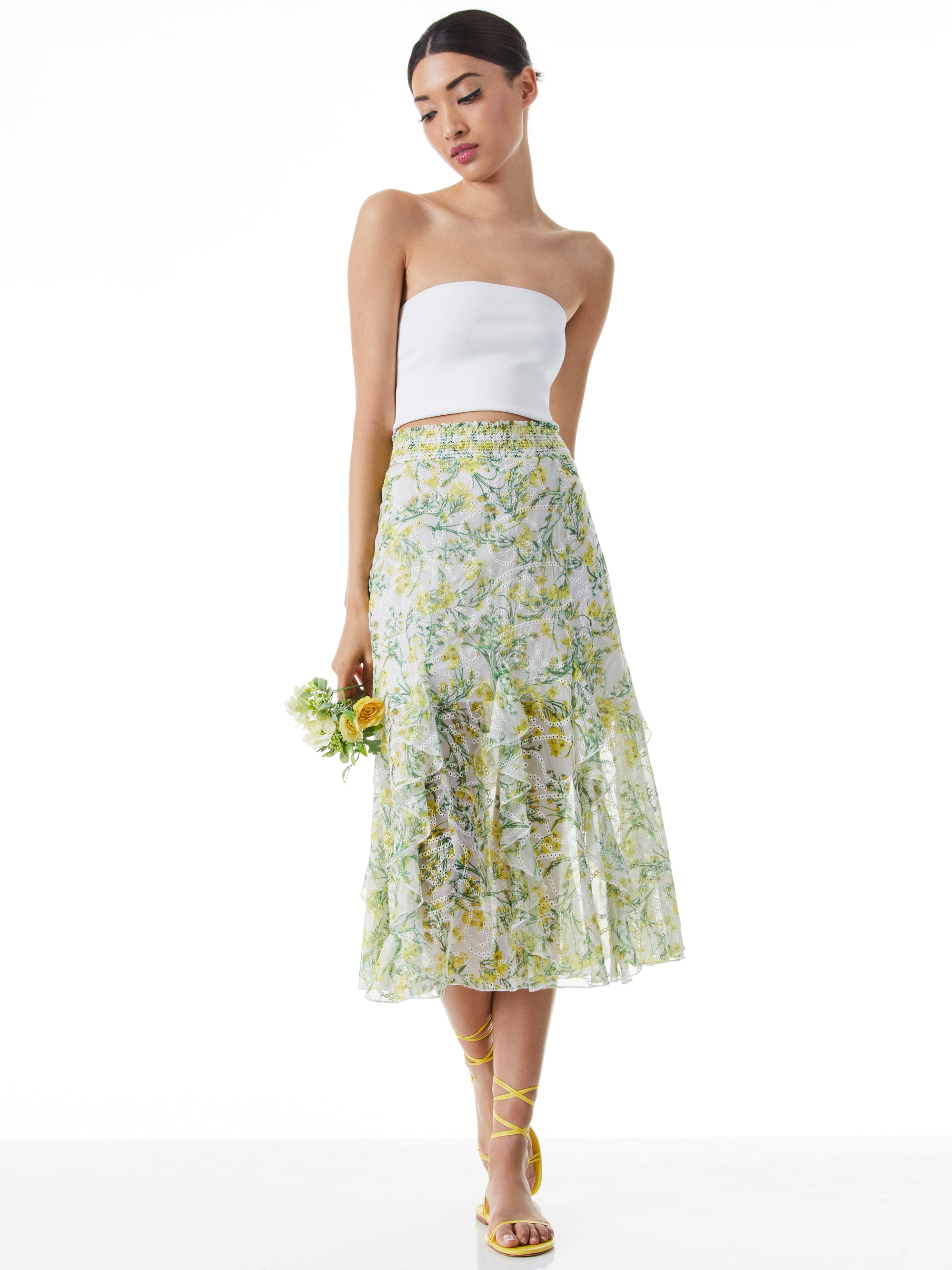JOCELYN RUFFLE GODET MIDI SKIRT - 6
