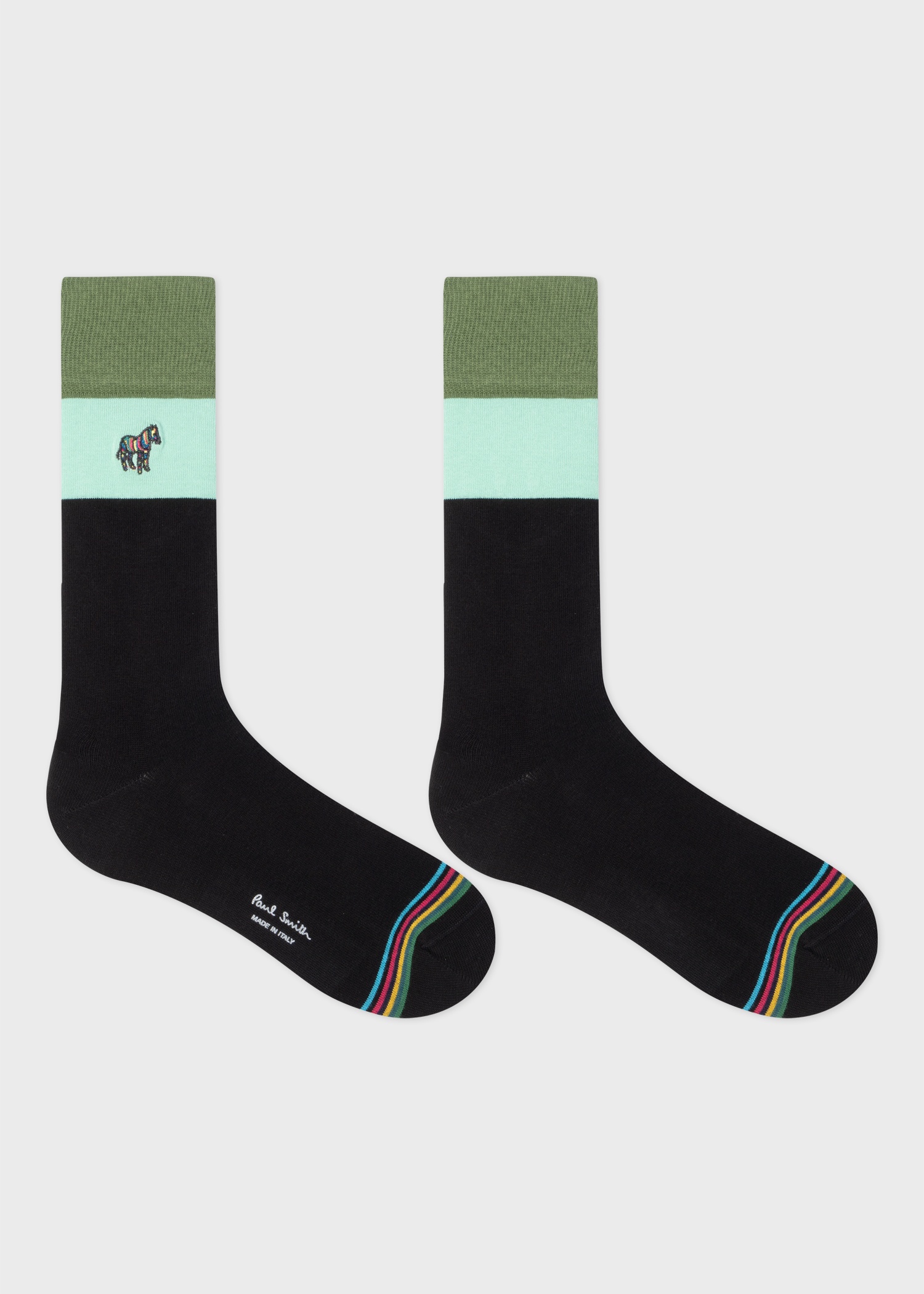 Black Zebra Embroidered Block Cuff Socks - 2