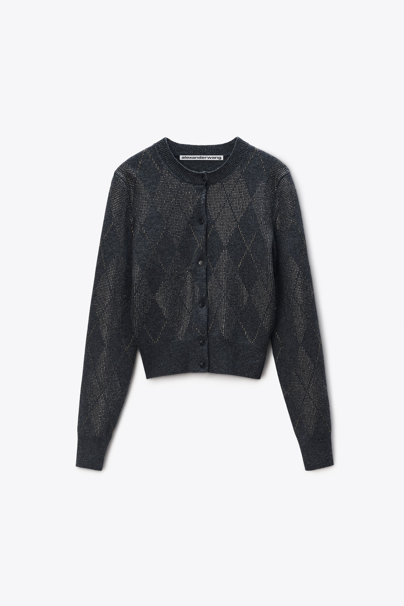 Crystal Hotfix Wool-Blend Argyle Cardigan 1