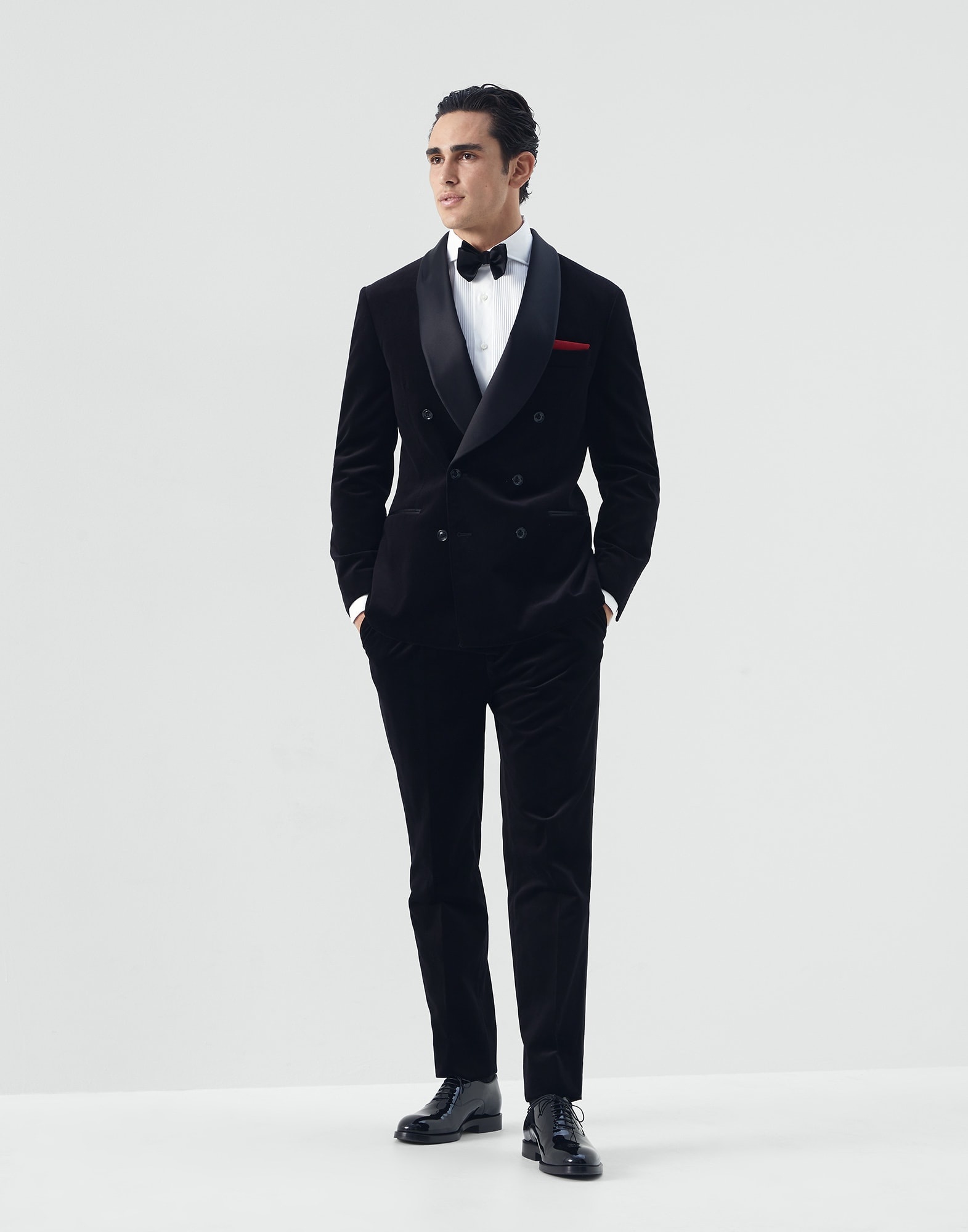 Cotton velvet tuxedo with one-and-a-half breasted shawl lapel jacket and pleated trousers - 5