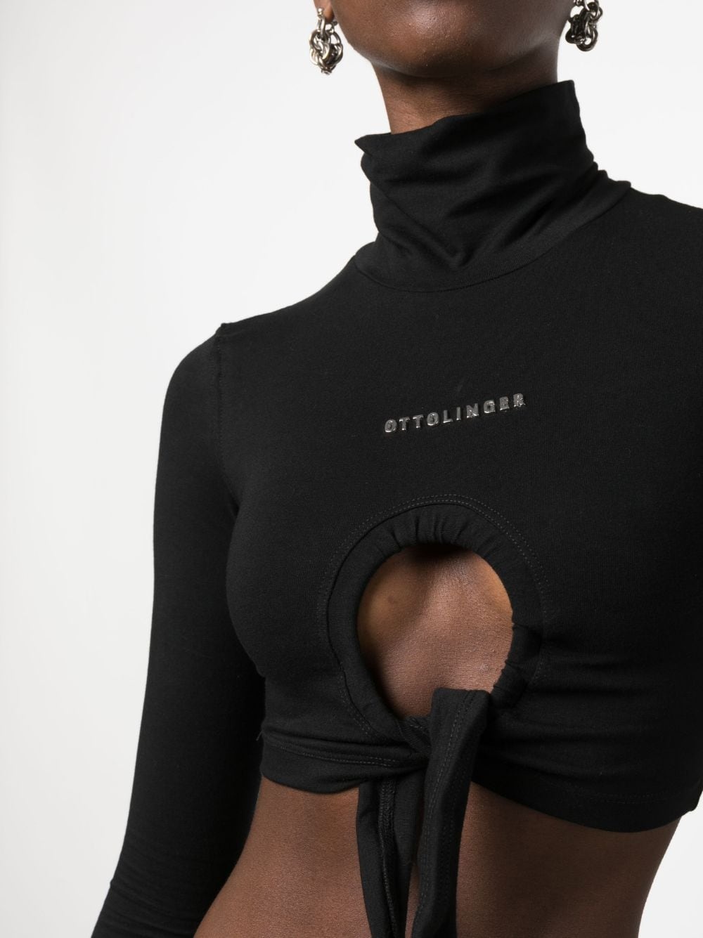 logo-lettering roll-neck cropped blouse - 5