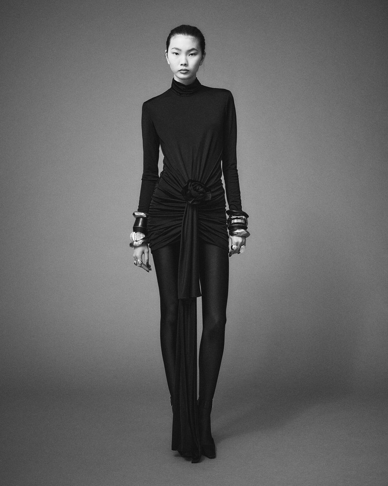 SAINT LAURENT draped dress in shiny jersey outlook