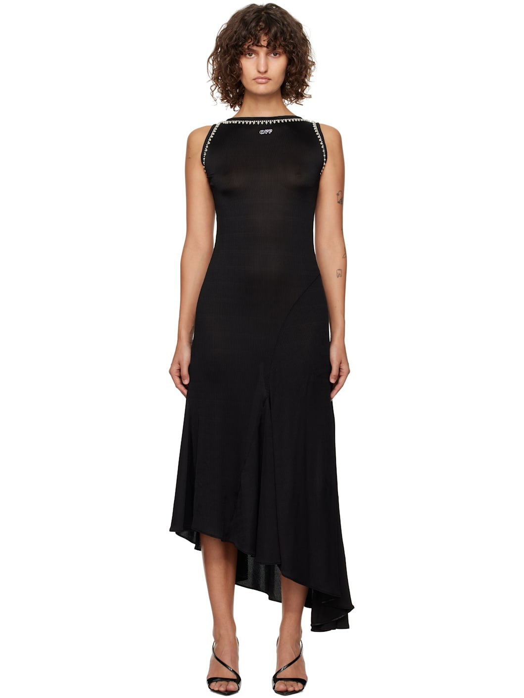 Black Ribbed Embellished Maxi Dress - 1