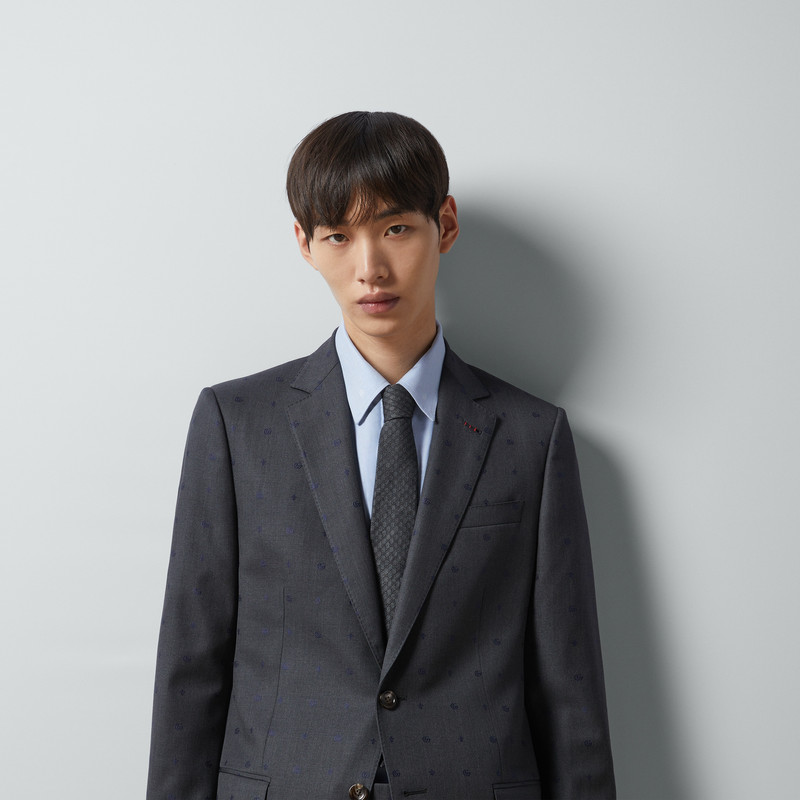 Interlocking G silk wool jacquard tie 3