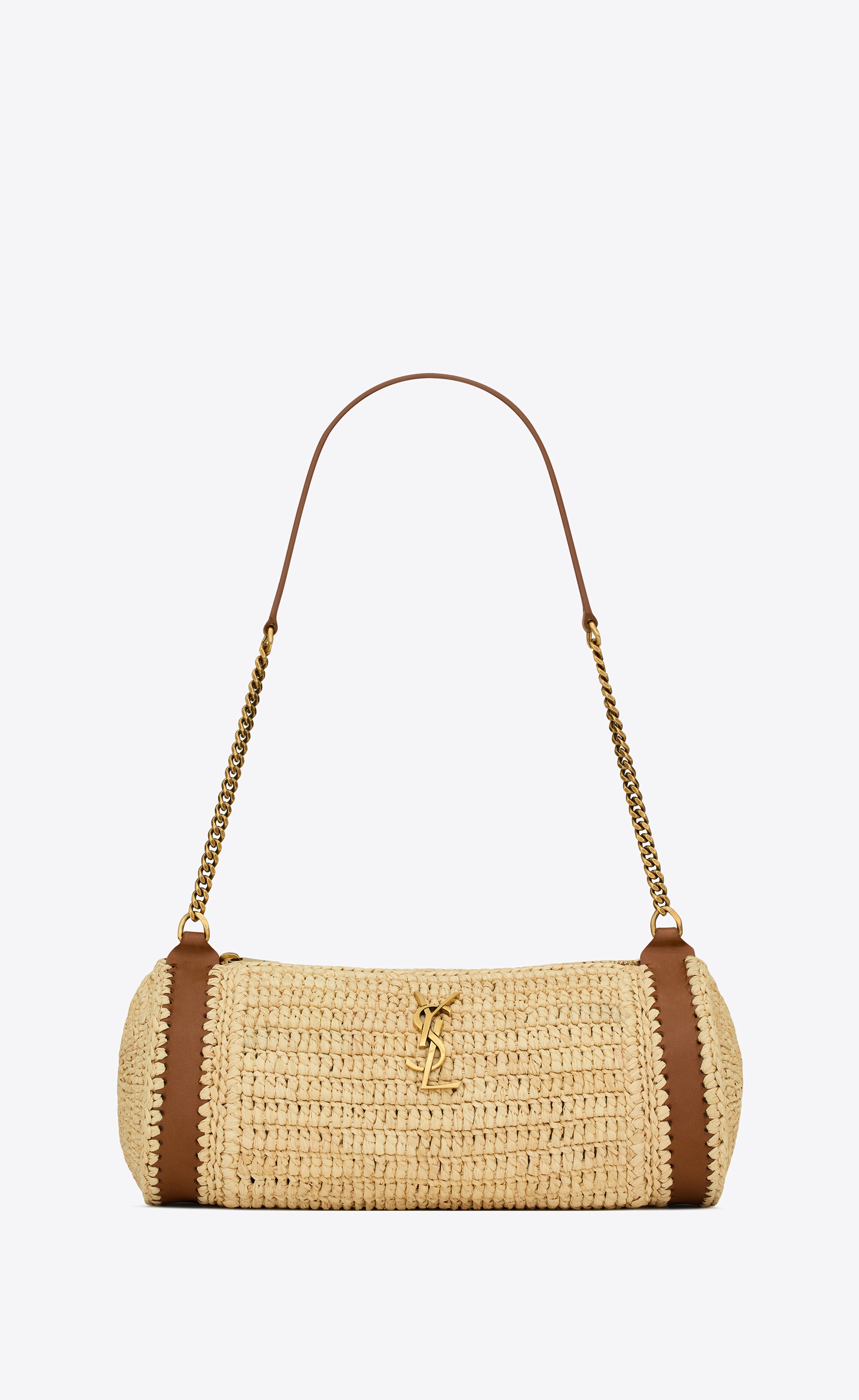 cassandre small cylindric bag in raffia and vegetable-tanned leather - 1