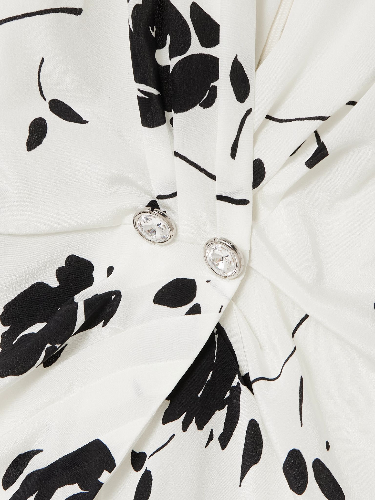 Embellished pleated floral-print silk crepe de chine midi dress White - 4