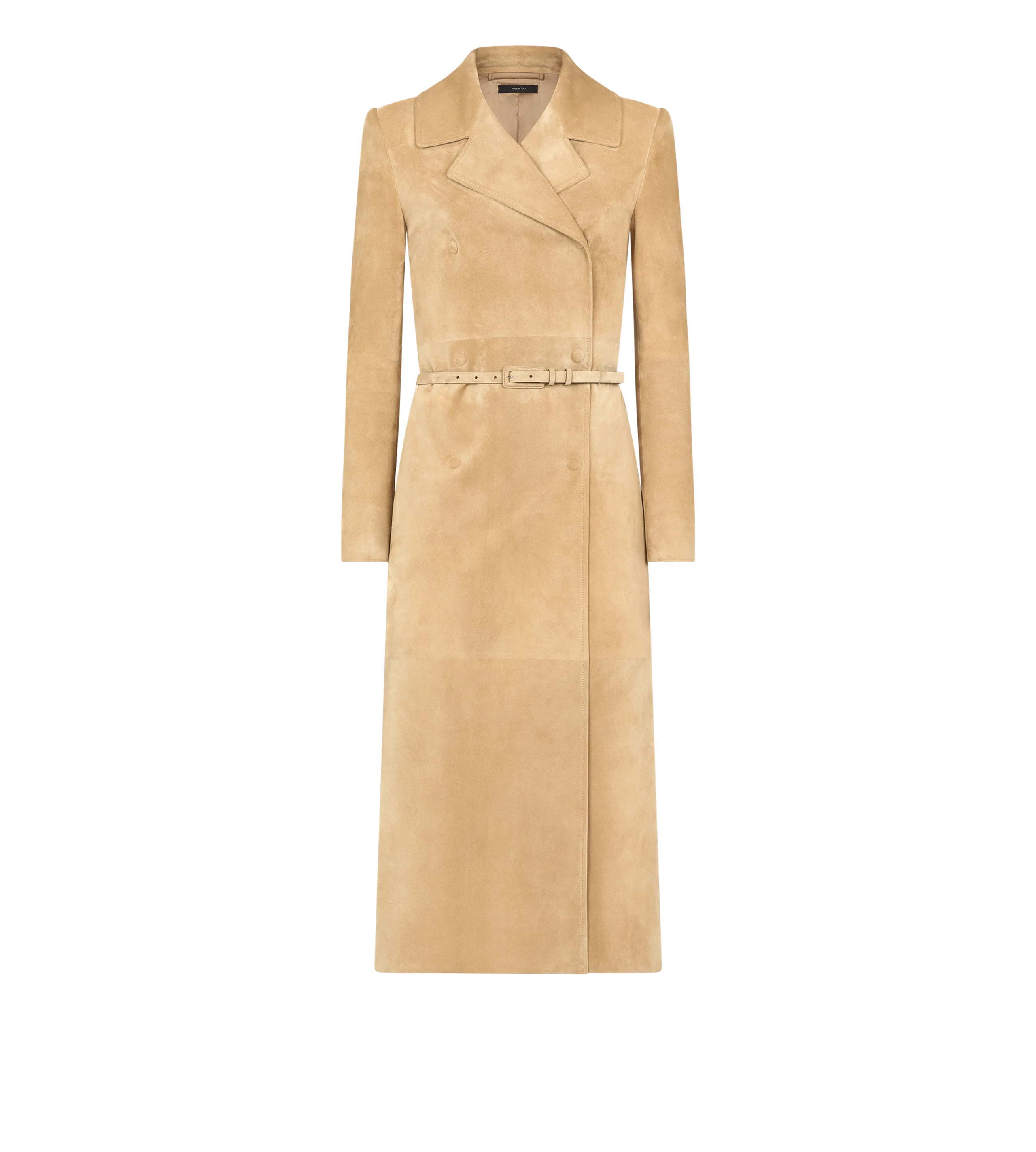 DOUBLE BREASTED SUEDE TRENCH COAT WITH SELF BELT - 1