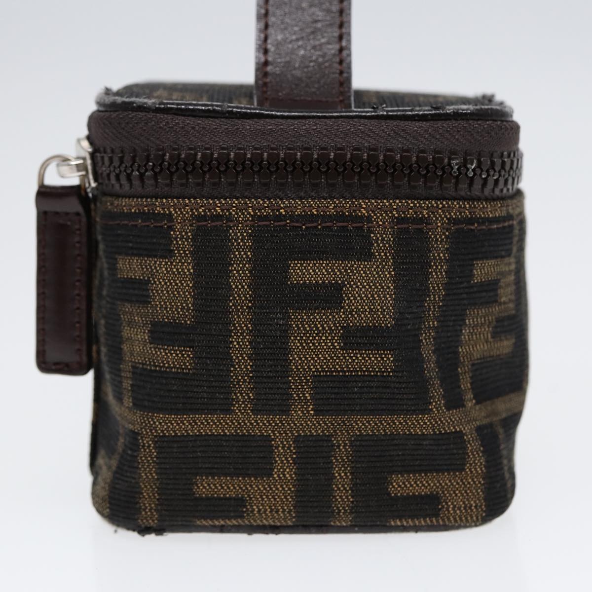 FENDI Zucca Canvas Vanity Hand Bag Brown Black Silver - 4