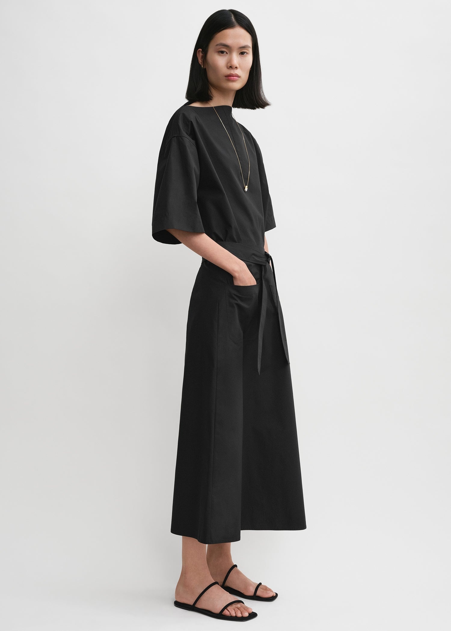 Tie-waist cotton skirt black - 3