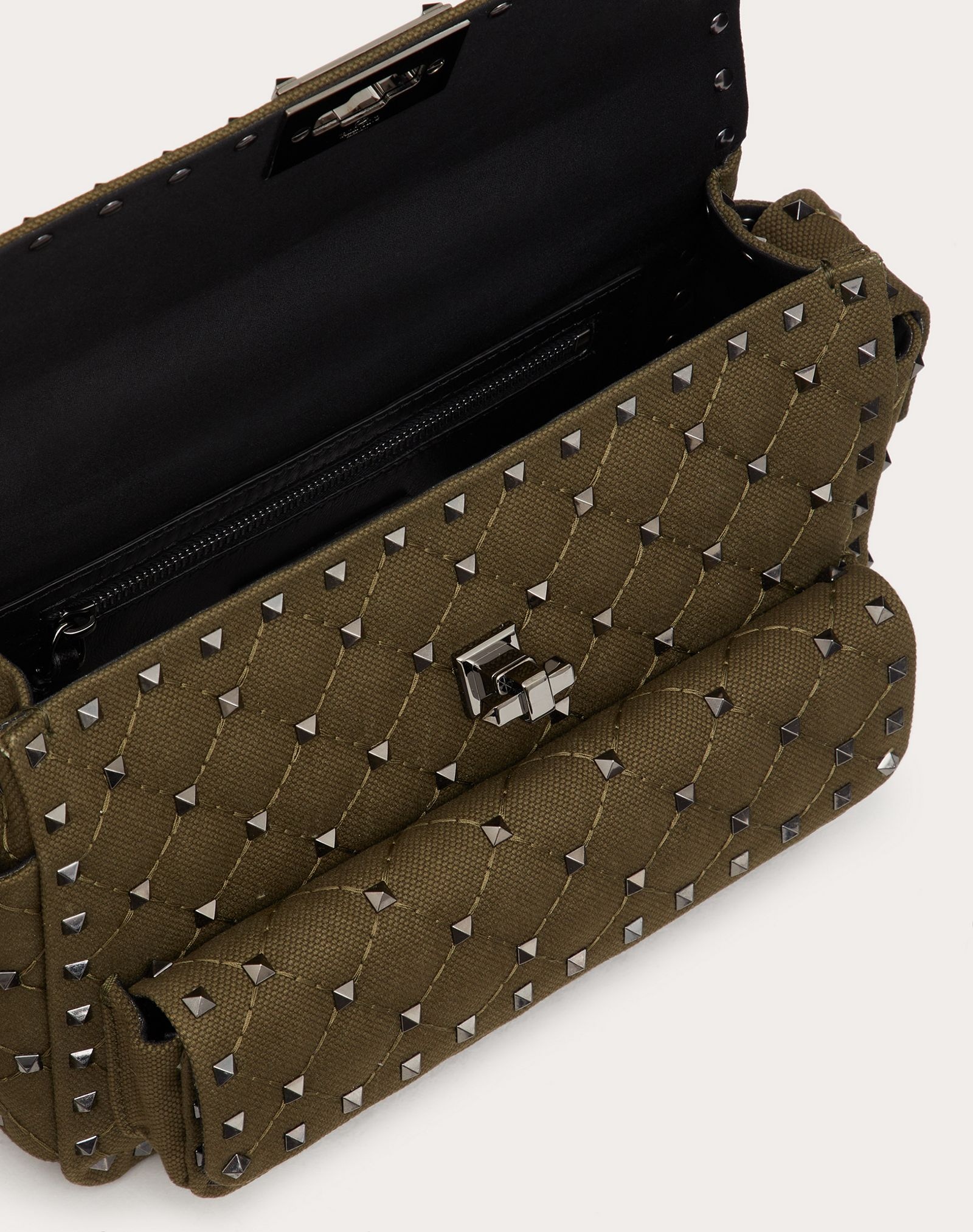 Medium Rockstud Spike Canvas Bag with Pockets - 4