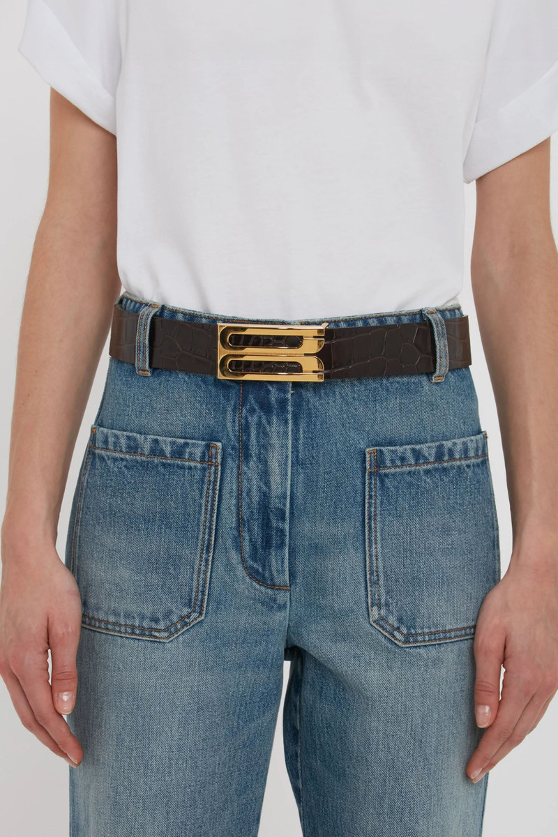 Victoria Beckham Jumbo Dorian Belt In Espresso Croc Embossed Calf Leather outlook