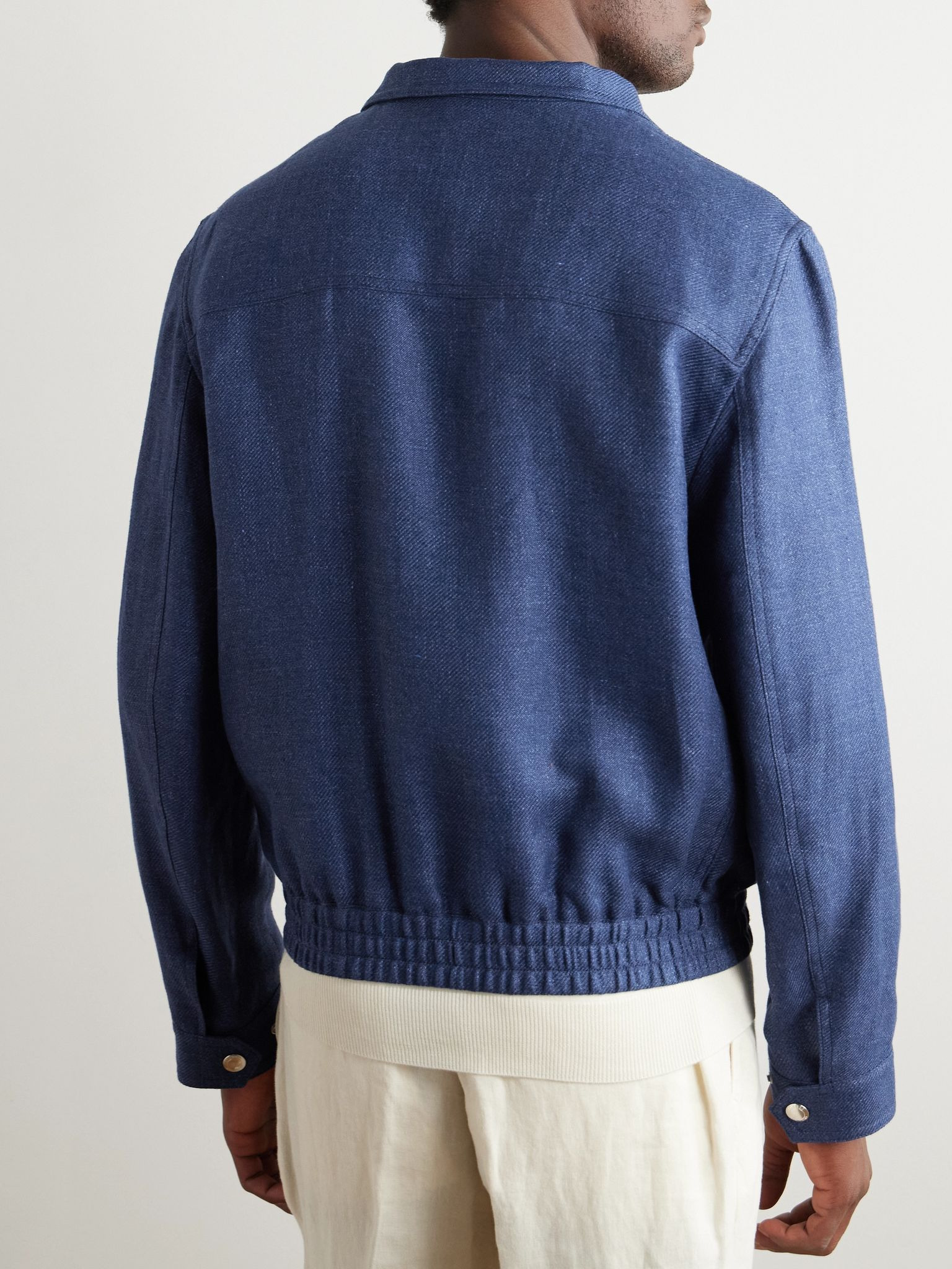 Linen, Wool and Silk-Blend Bomber Jacket Blue - 4