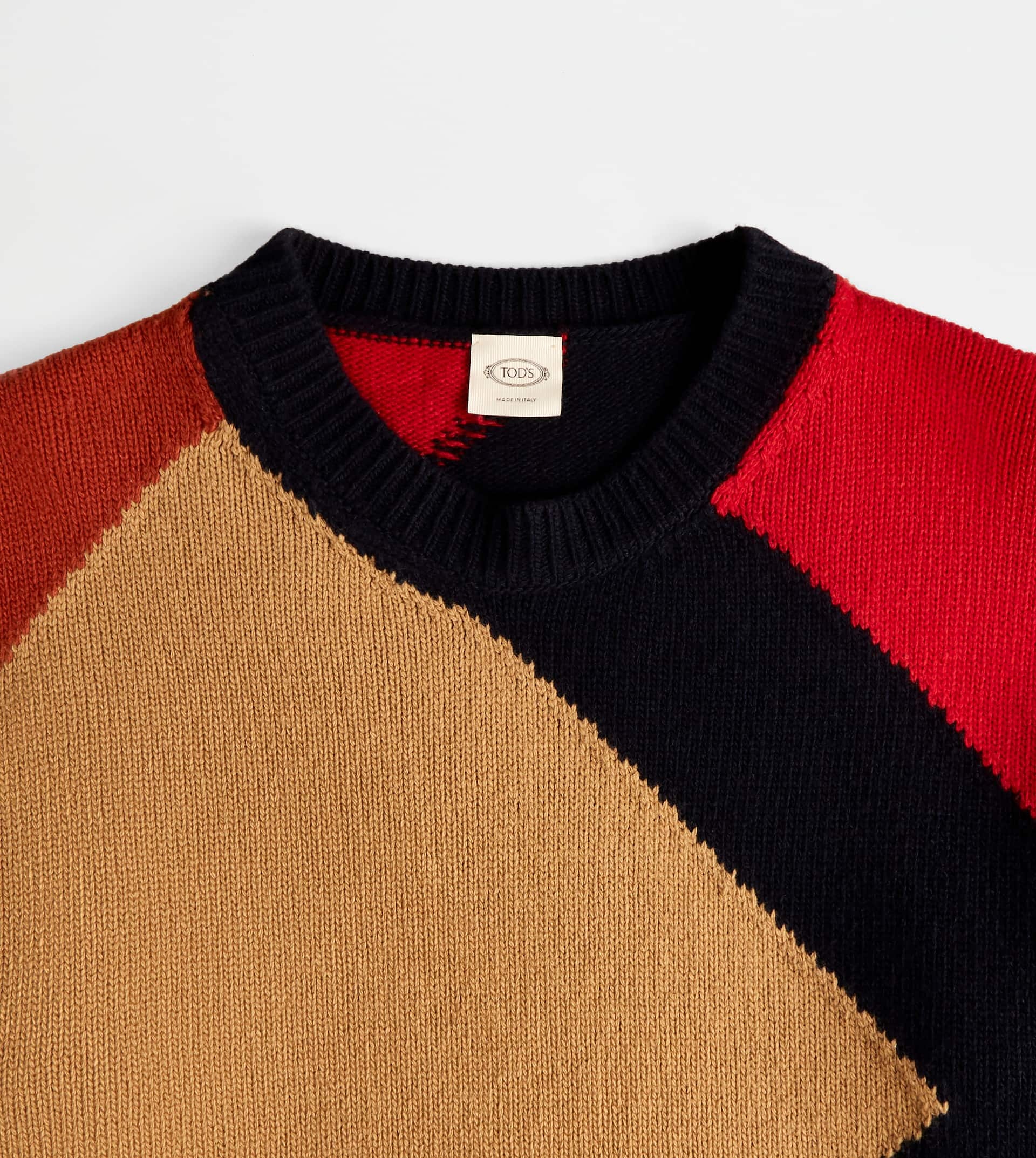 ROUND-NECK PULLOVER IN WOOL - RED, GREY - 5