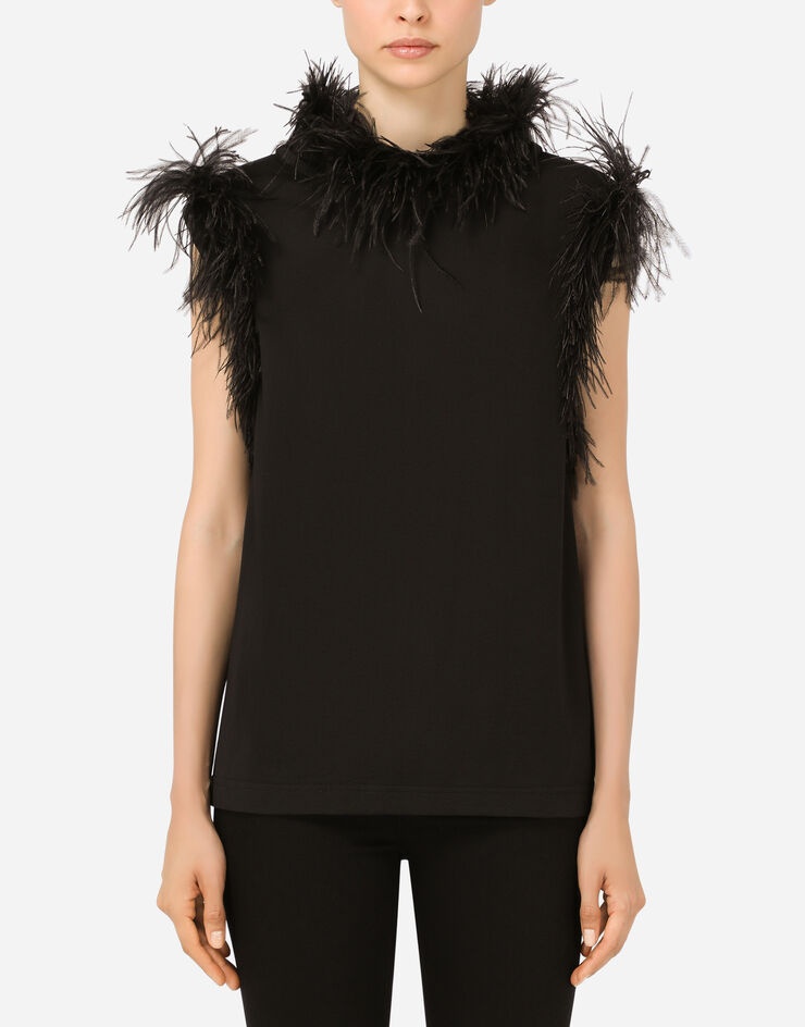 Jersey T-shirt with feathers - 1