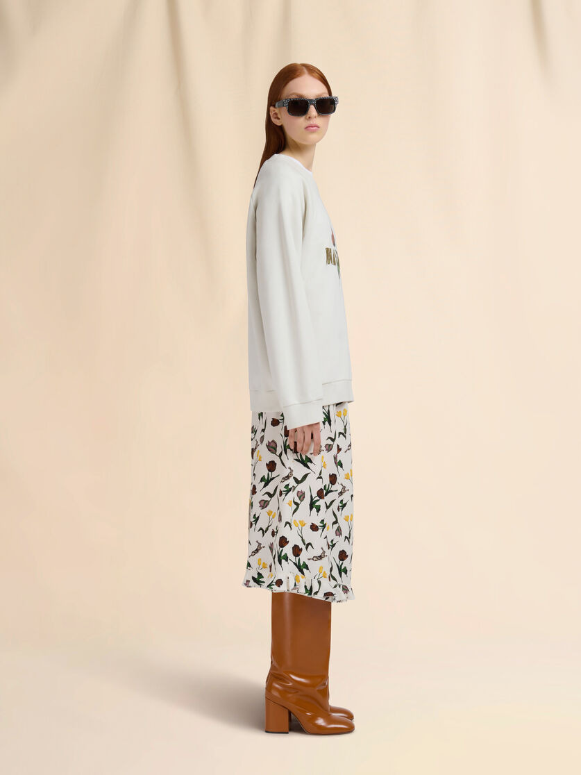 CREAM ENVERS SATIN MIDI SKIRT WITH TULIPS AND HARES PRINT - 5