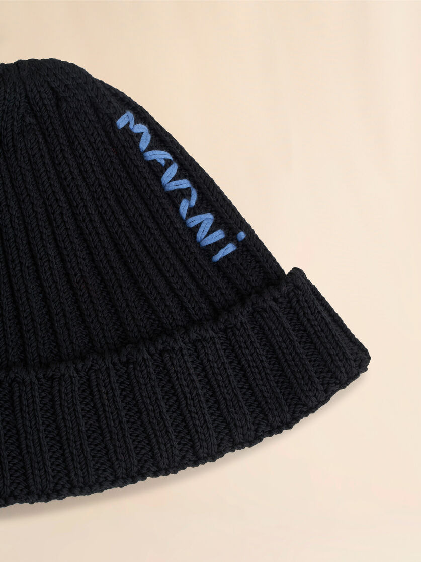BLACK COTTON BERET WITH EMBROIDERED MARNI LOGO - 3