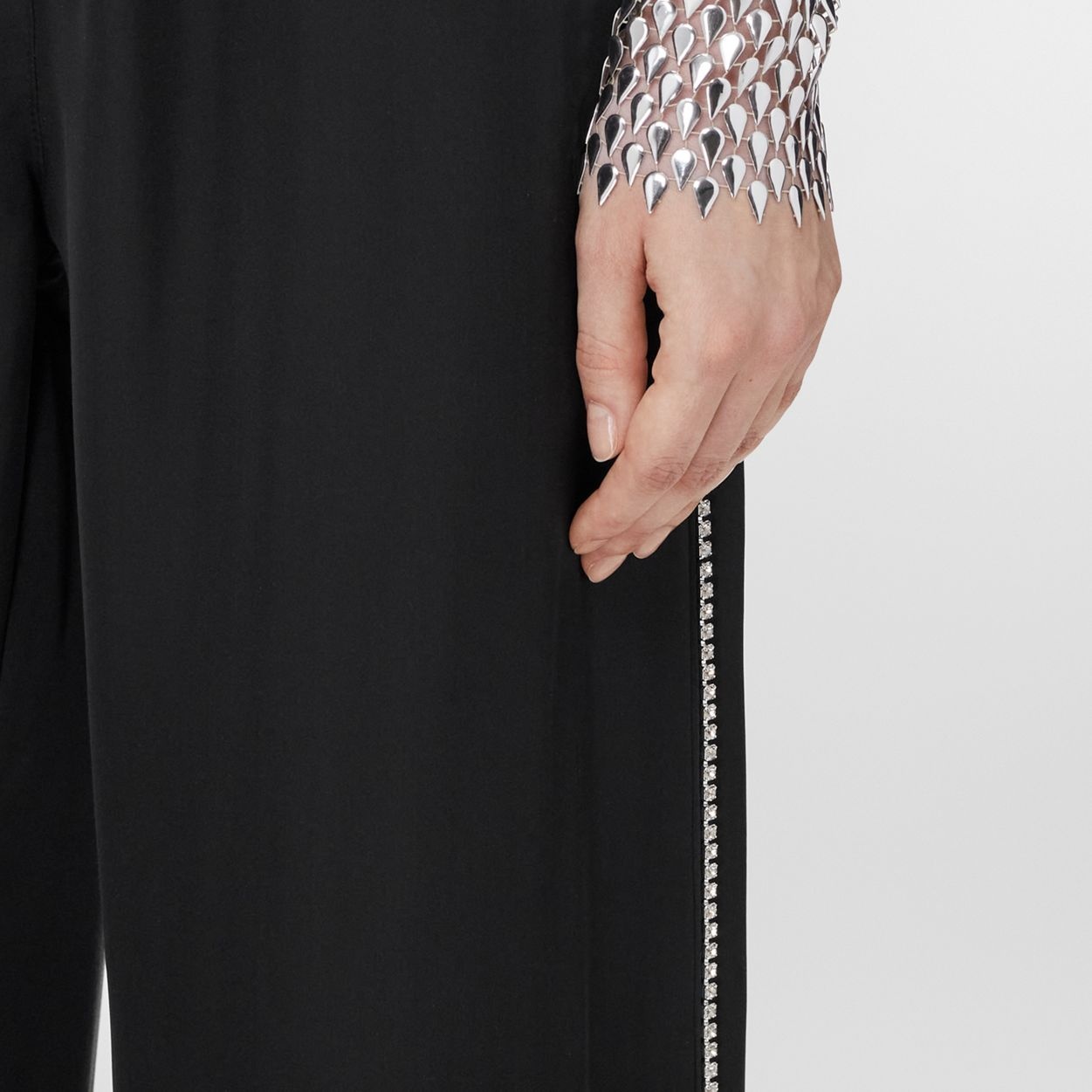 Crystal Stripe Silk Satin Blend Wide-leg Trousers - 3