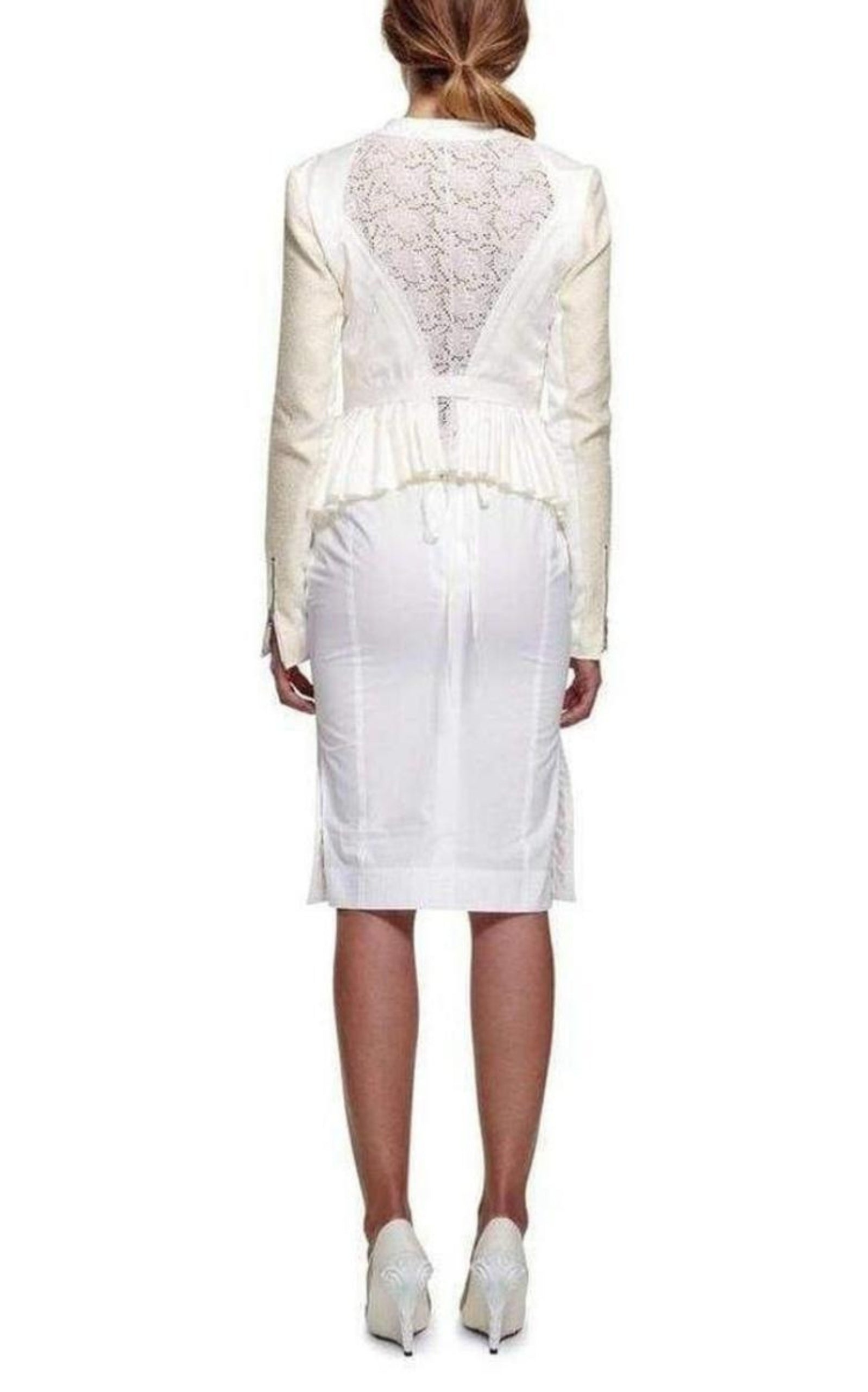 White Tailored Cotton Lace Back Jacket - 5