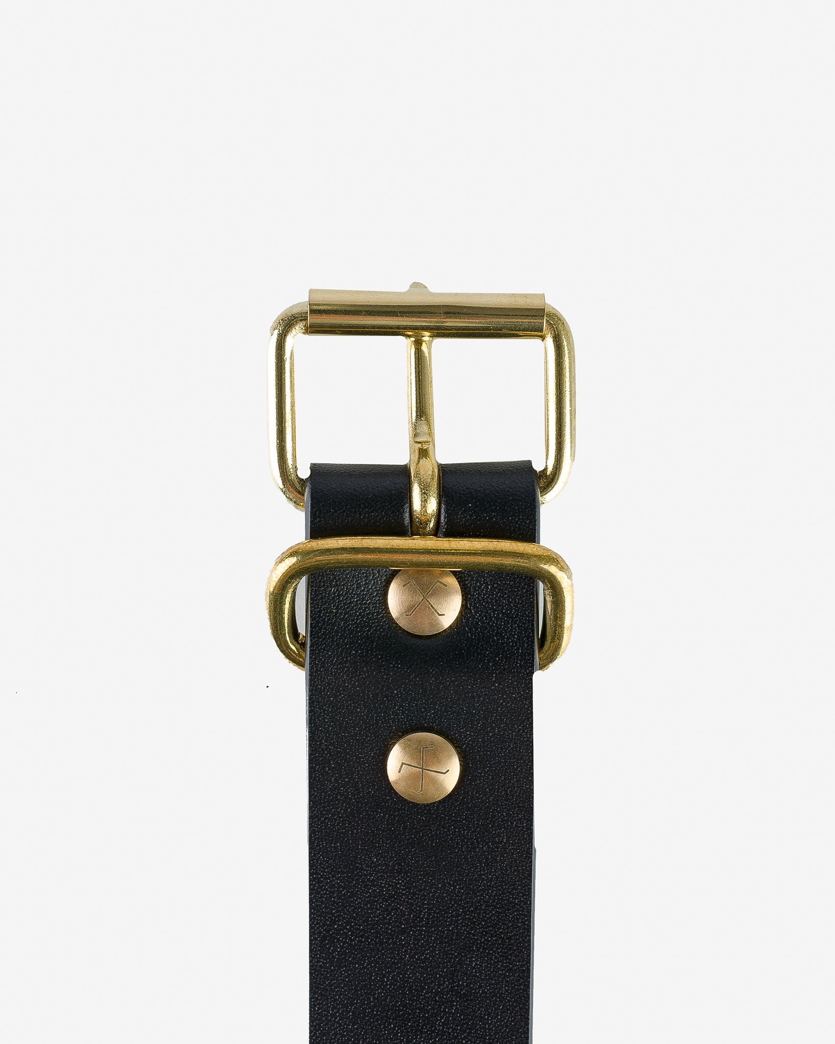OGL-BELT-FULL-ROLL-BLK OGL Single Prong Brass Roller Buckle Leather Belt - Full Dyed Black - 3
