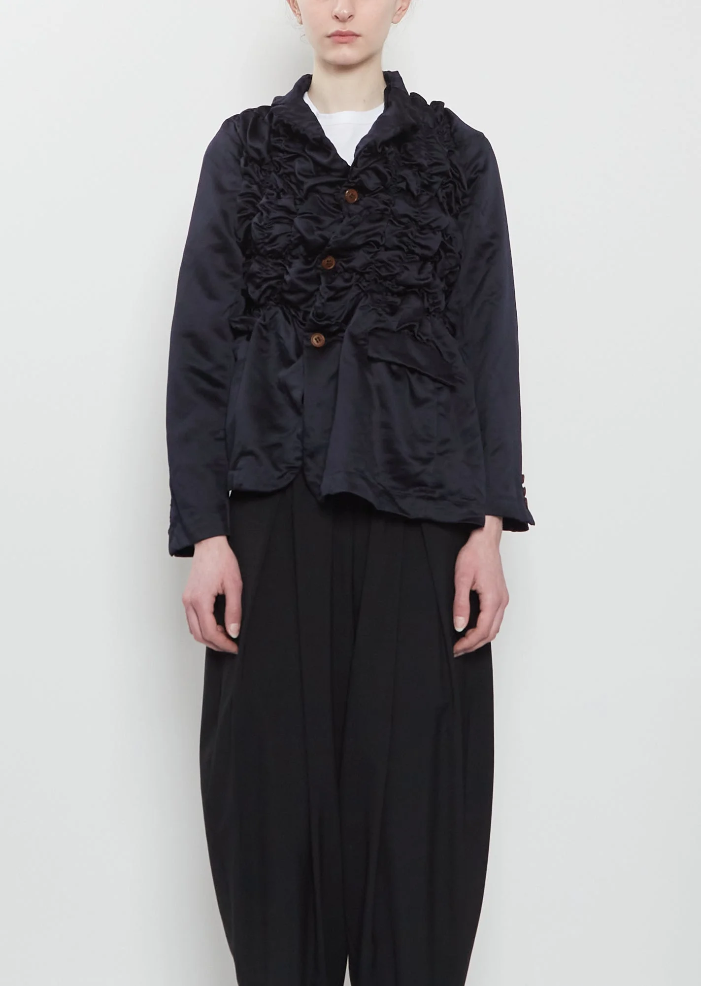 Satin Tech Asymmretic Ruched Blazer - 1