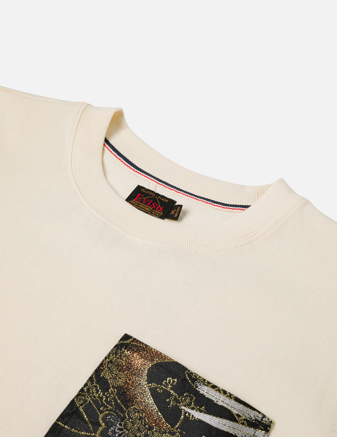 Brocade Pocket with Seagull Foil Print Loose Fit T-Shirt - 8