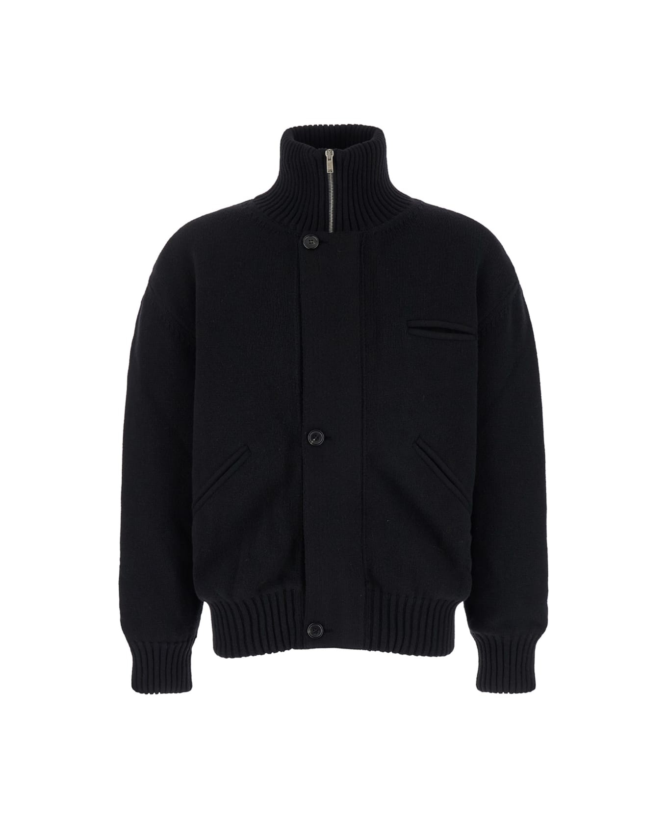Black Cardigan Jacket In Wool Man - 1