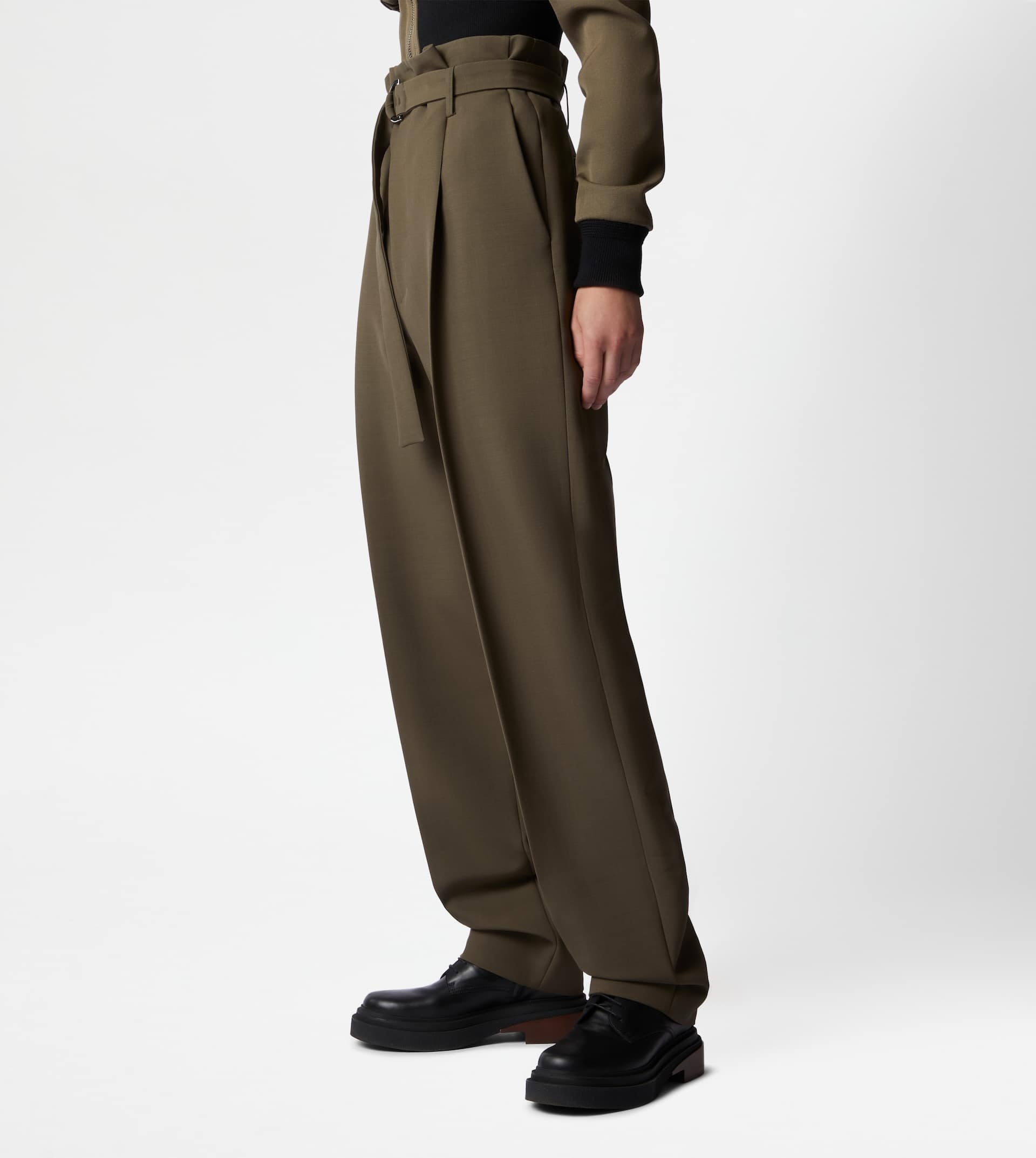 PANTS IN WOOL WITH DARTS - GREEN - 4